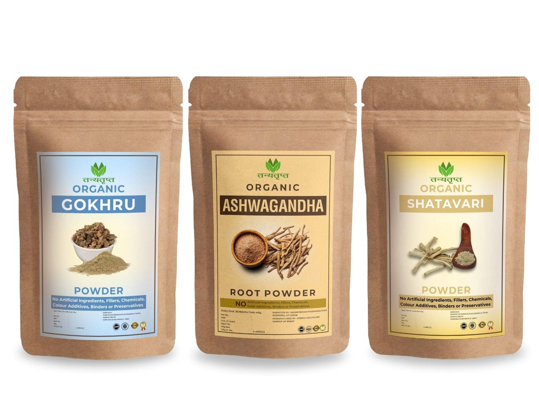     			Organic Ashwagandha, Shatavari & Gokhru Powder (3x100g) Combo