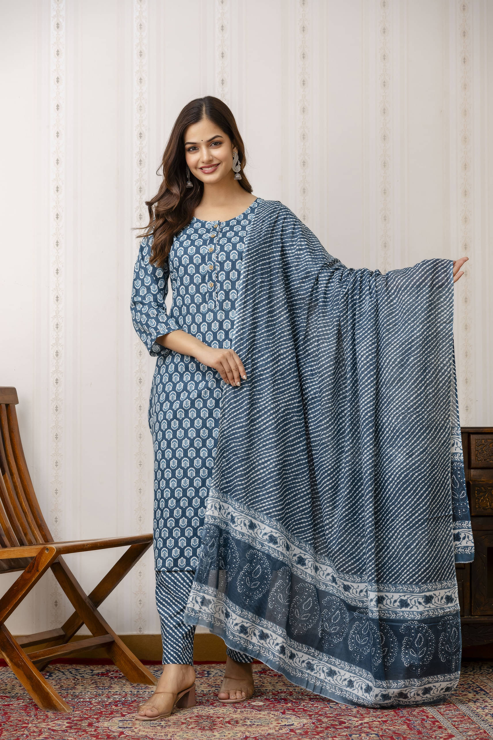SHOBHASTRI Women Cotton Printed Straight Kurti With Pants ( Teal ) SHOBHASTRI Women Cotton Printed Straight Kurti With Pants ( Teal )