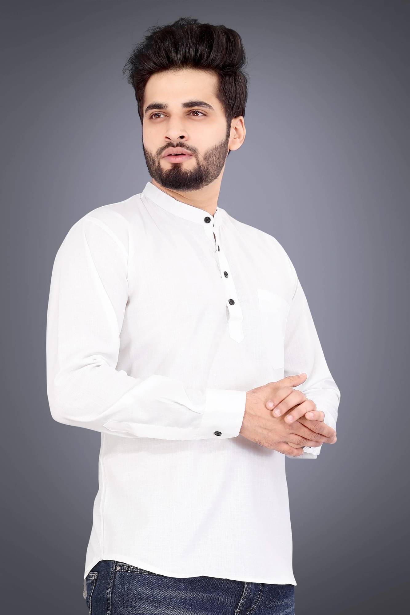     			SOPANI White Linen Men's Regular Kurta ( Pack of 1 )