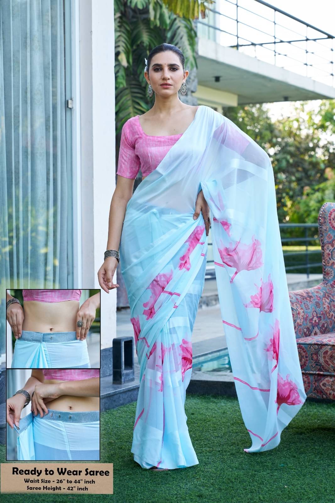 Sanwariya Silk Satin Printed Ready to Wear Saree With Unstitched Blouse Piece ( Grey ) Sanwariya Silk Satin Printed Ready to Wear Saree With Unstitched Blouse Piece ( Grey )