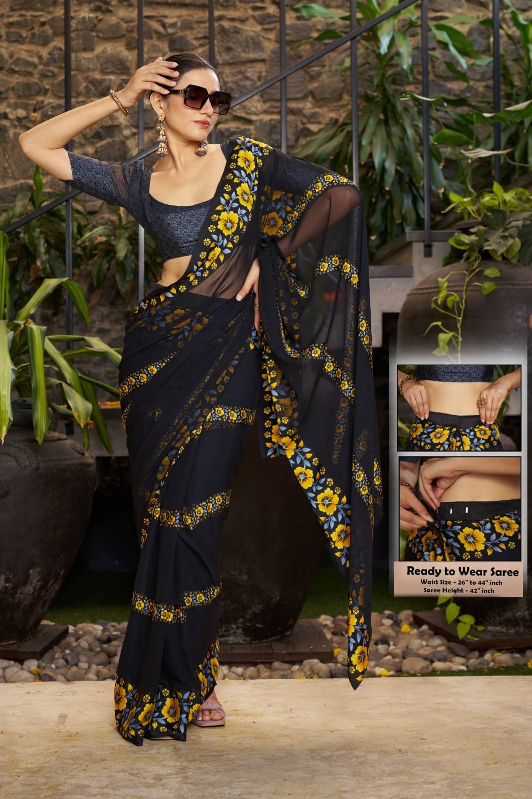 Sanwariya Silk Satin Printed Ready to Wear Saree With Unstitched Blouse Piece ( Yellow )     			Sanwariya Silk Satin Printed Ready to Wear Saree With Unstitched Blouse Piece ( Yellow )