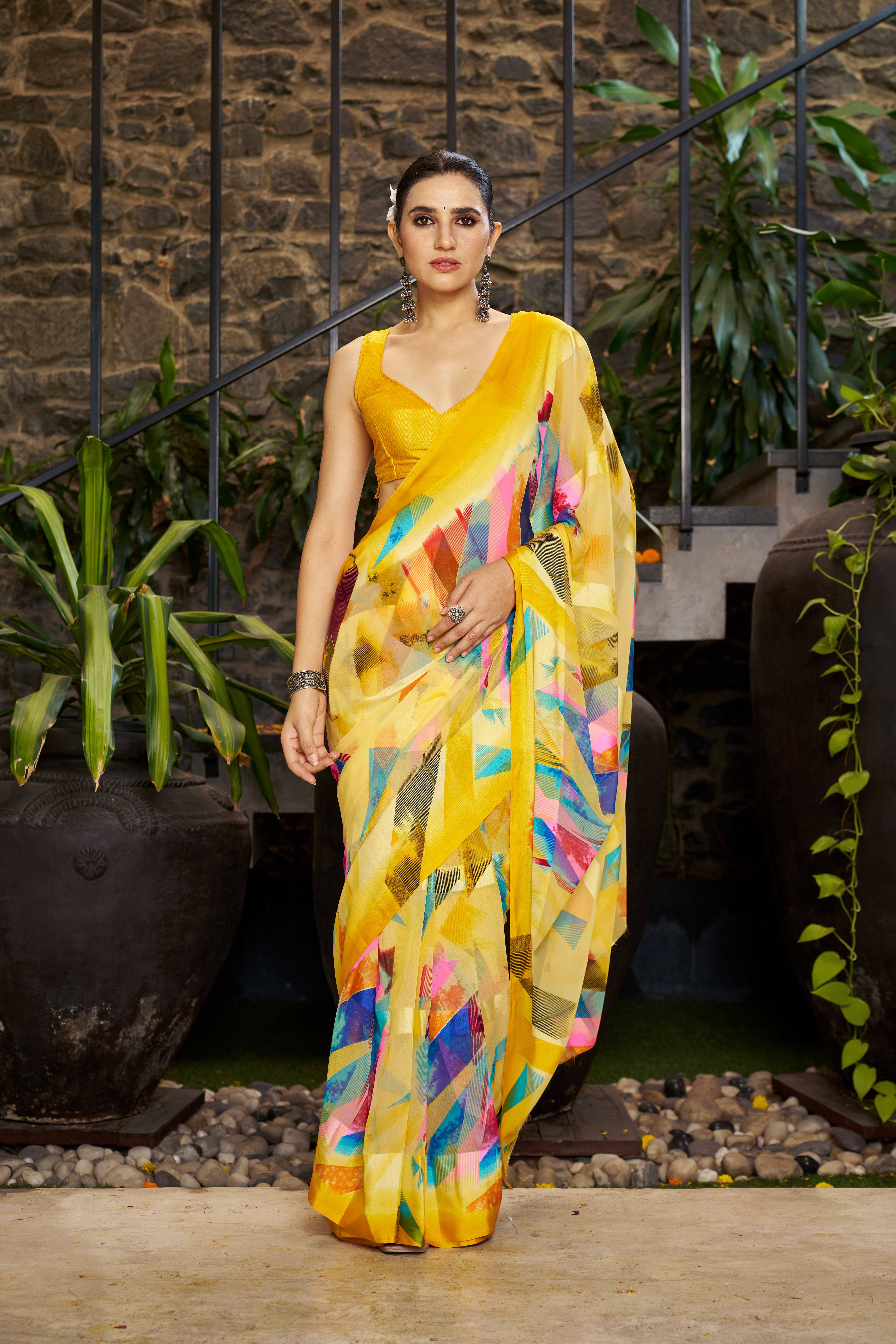 Sanwariya Silk Satin Printed Ready to Wear Saree With Unstitched Blouse Piece ( Yellow )     			Sanwariya Silk Satin Printed Ready to Wear Saree With Unstitched Blouse Piece ( Yellow )