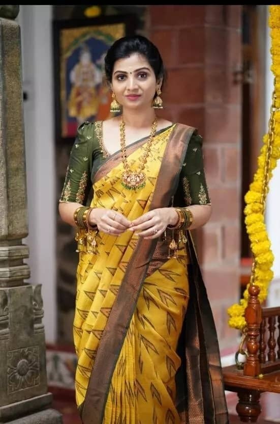 Semore Banarasi Silk Embellished Saree With Unstitched Blouse Piece ( Yellow ) - Sarees | Buy online on ZillyBuy