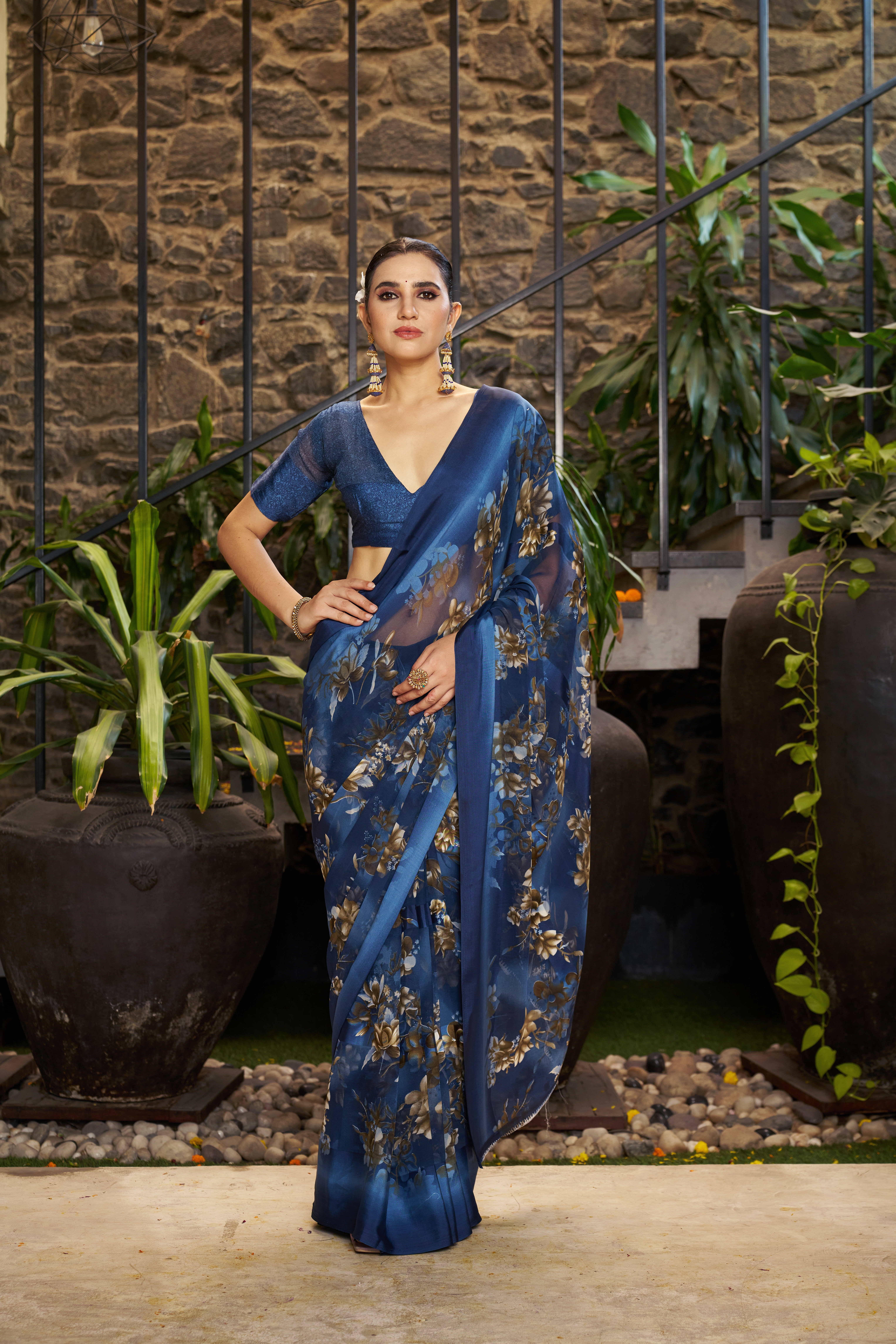 Sitanjali Lifestyle Satin Printed Ready to Wear Saree With Unstitched Blouse Piece ( Navy Blue ) Sitanjali Lifestyle Satin Printed Ready to Wear Saree With Unstitched Blouse Piece ( Navy Blue )