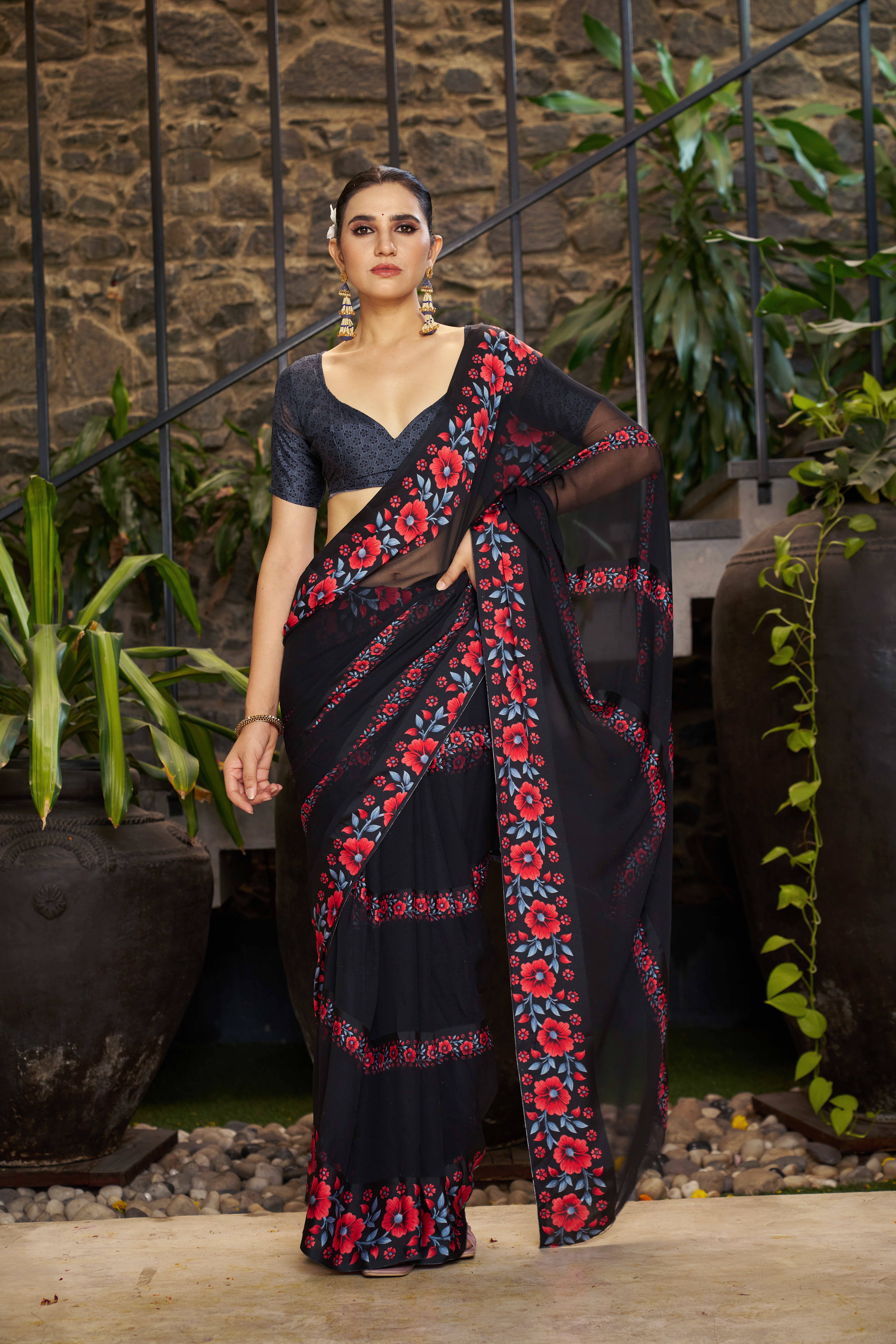 Sitanjali Satin Printed Ready to Wear Saree With Unstitched Blouse Piece ( Red ) Sitanjali Satin Printed Ready to Wear Saree With Unstitched Blouse Piece ( Red )
