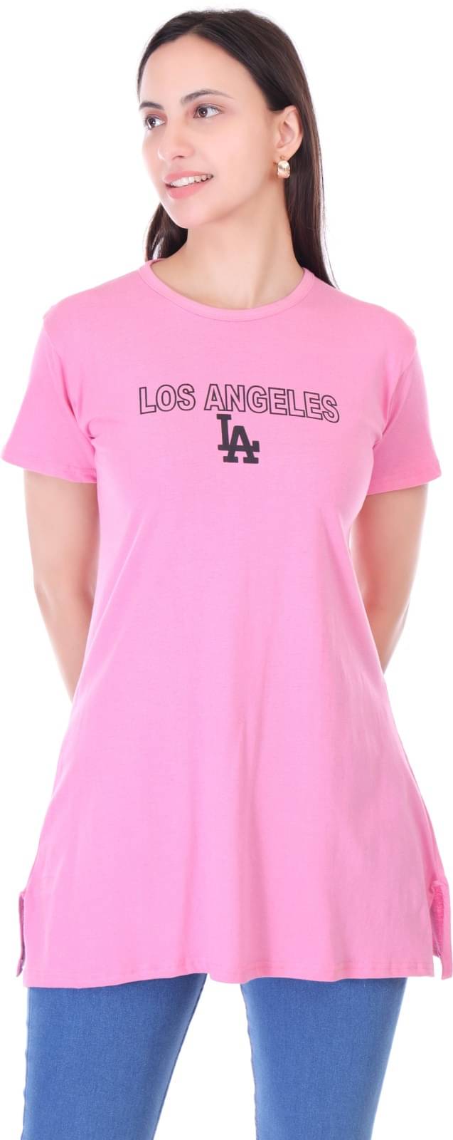     			Urboholic Women Cotton Printed Regular Round Neck T-Shirt ( Pink )