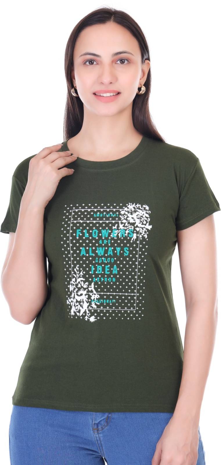 Urboholic Women Cotton Printed Regular Fit Round Neck T-Shirt ( Green ) Urboholic Women Cotton Printed Regular Fit Round Neck T-Shirt ( Green )