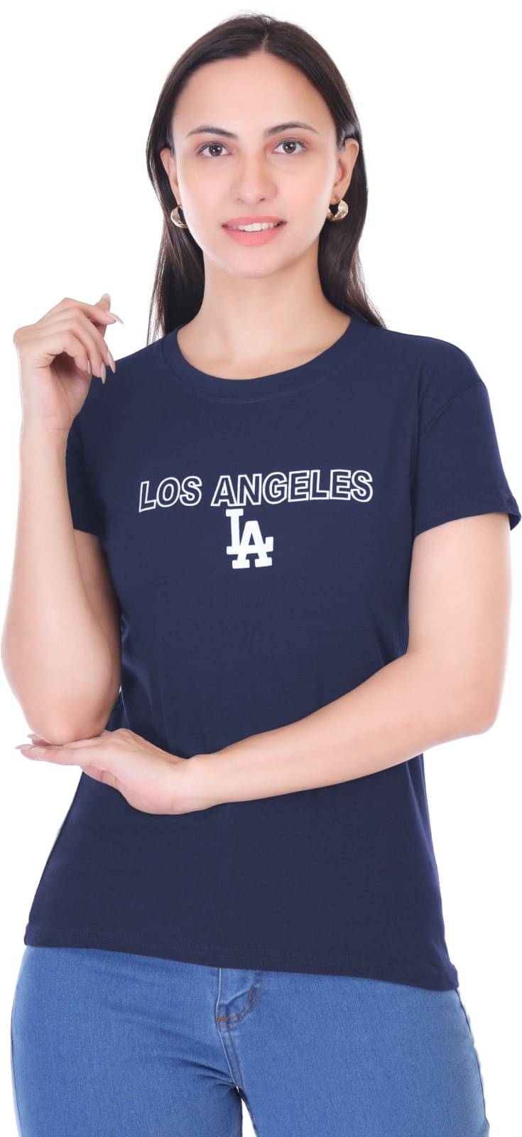     			Urboholic Women Cotton Printed Regular Round Neck T-Shirt ( Navy Blue )