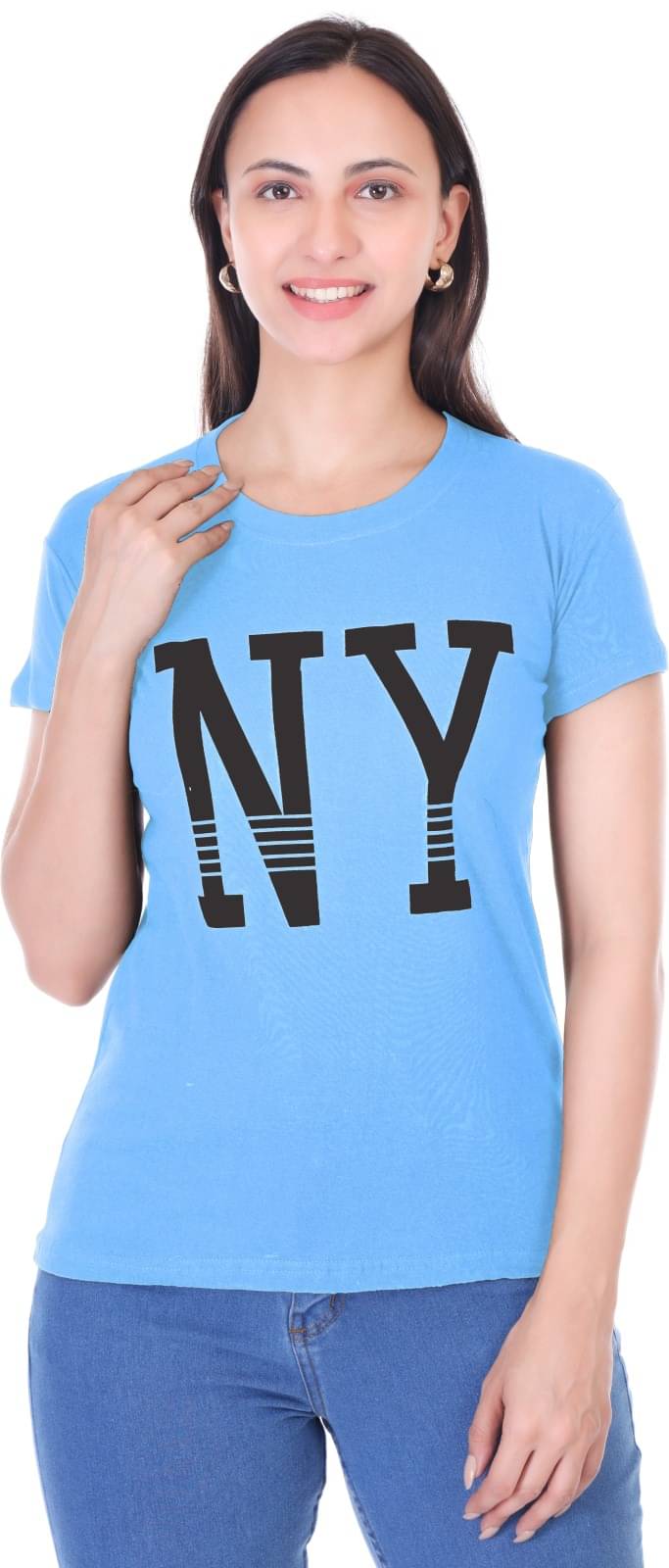 Urboholic Women Cotton Printed Regular Round Neck T-Shirt ( Light Blue ) Urboholic Women Cotton Printed Regular Round Neck T-Shirt ( Light Blue )
