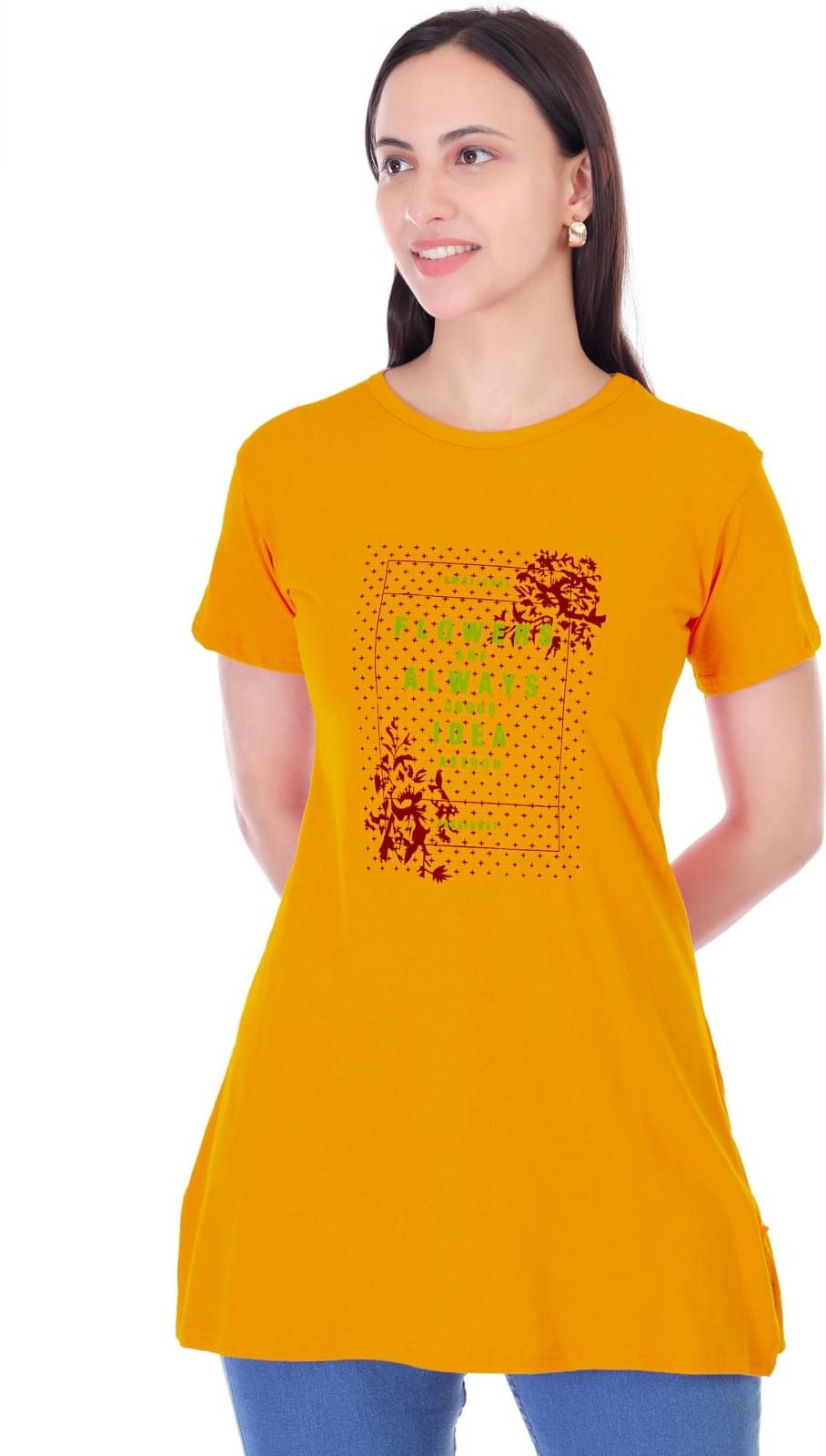     			Urboholic Women Cotton Printed Regular Fit Round Neck T-Shirt ( Yellow )