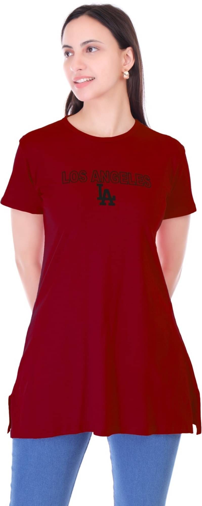 Urboholic Women Cotton Printed Regular Round Neck T-Shirt ( Maroon ) Urboholic Women Cotton Printed Regular Round Neck T-Shirt ( Maroon )