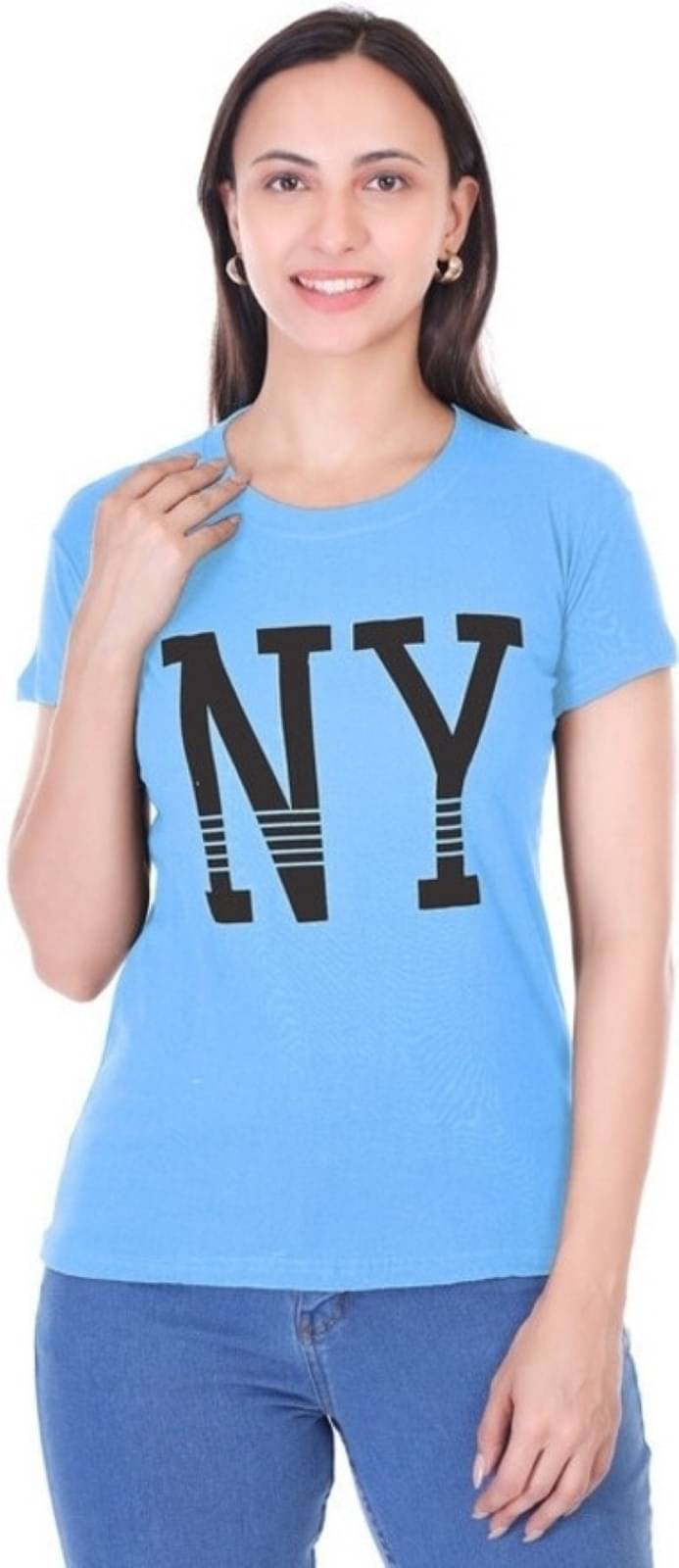 Urboholic Women Cotton Printed Regular Round Neck T-Shirt ( Light Blue )     			Urboholic Women Cotton Printed Regular Round Neck T-Shirt ( Light Blue )