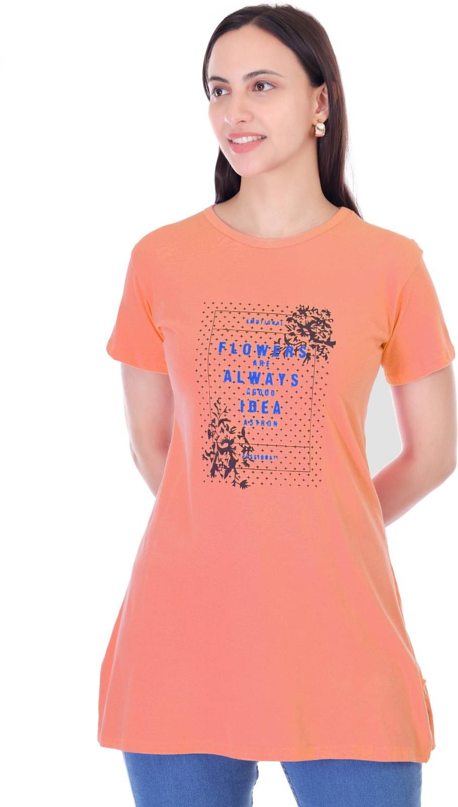 Urboholic Women Cotton Printed Regular Fit Round Neck T-Shirt ( Orange )     			Urboholic Women Cotton Printed Regular Fit Round Neck T-Shirt ( Orange )