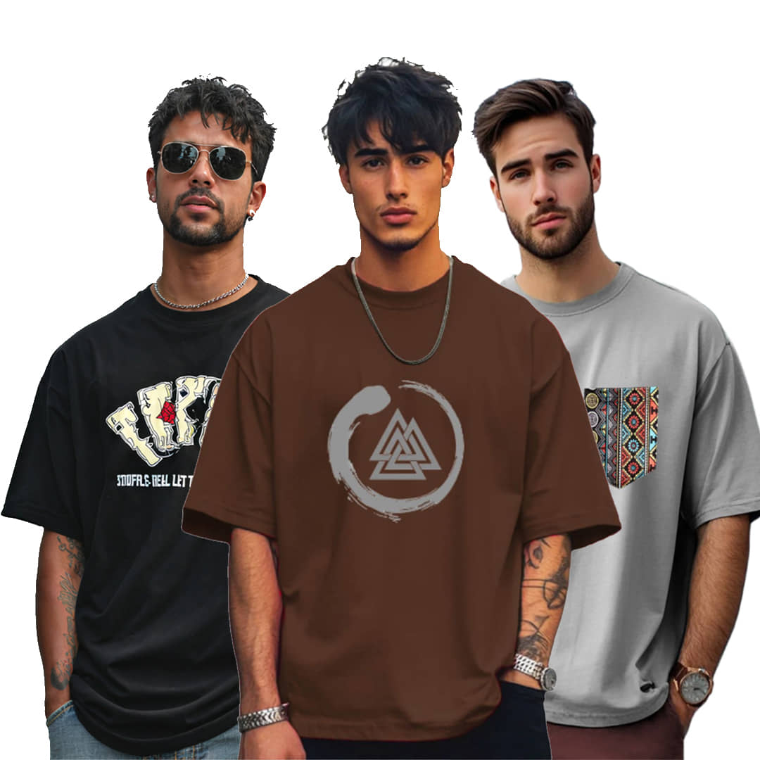 VIOUR Men Cotton Oversized Fit Printed T-Shirt ( Multicolor1 )