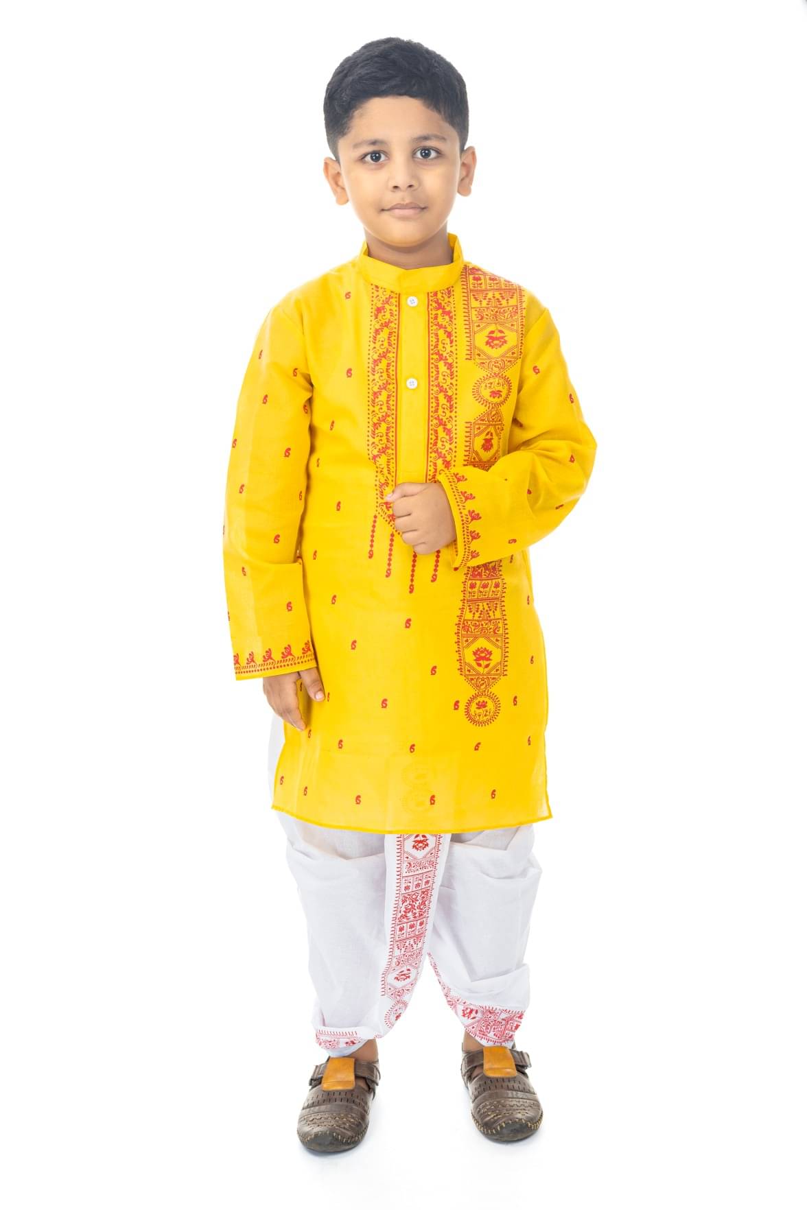     			s muktar garments Baby Boys Cotton Blend Ethnic - Pattern Dhoti Kurta Set ( Yellow , Pack of 1 )