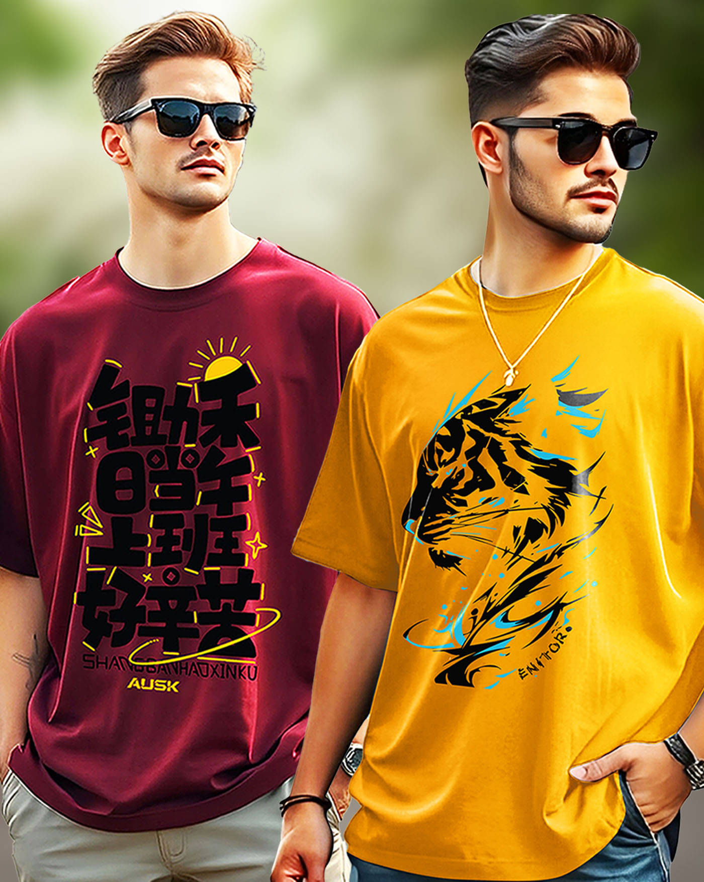     			AOOSH Men Cotton Blend Oversized Fit Printed T-Shirt ( Mustard )