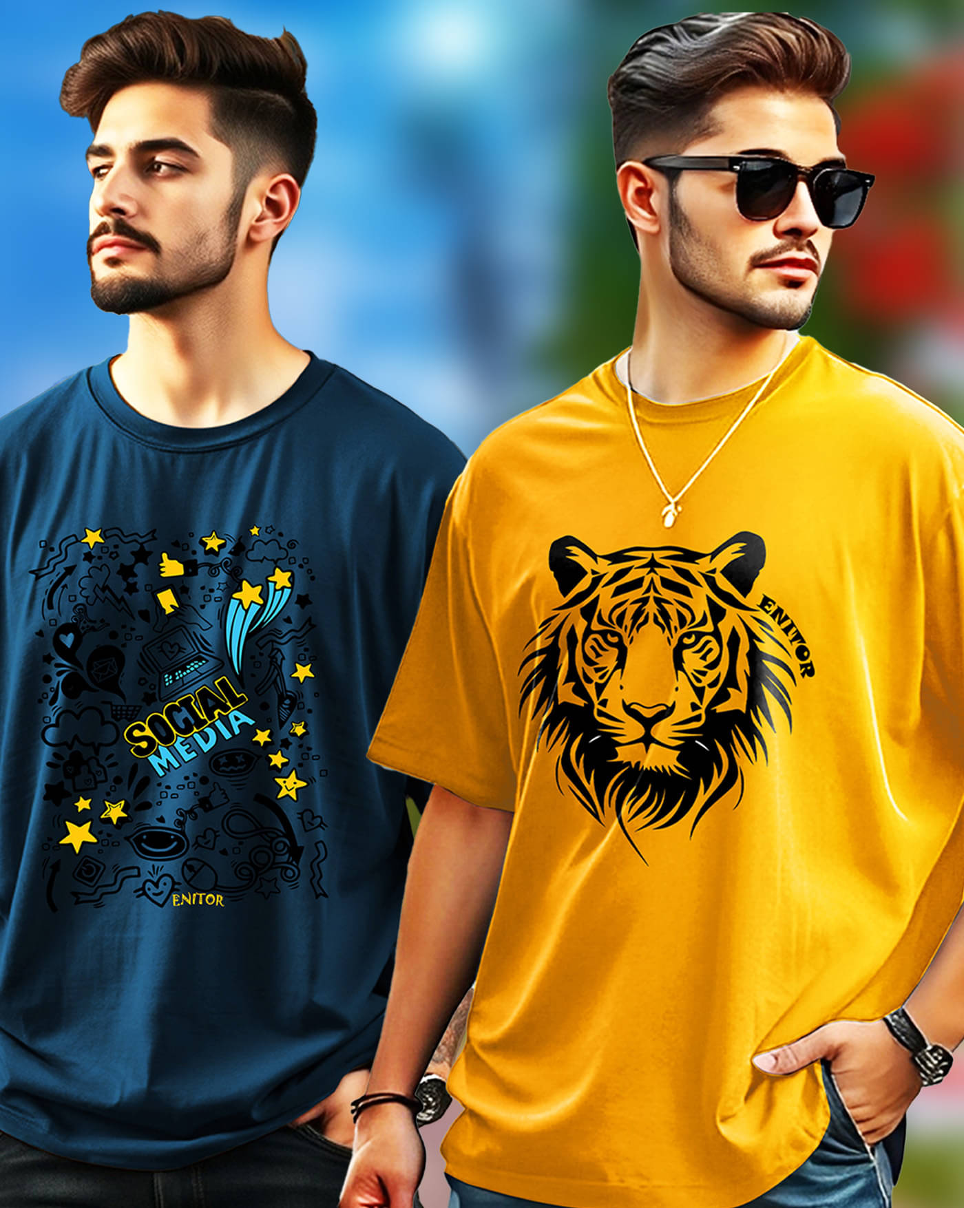     			AOOSH Men Cotton Blend Oversized Fit Printed T-Shirt ( Mustard )