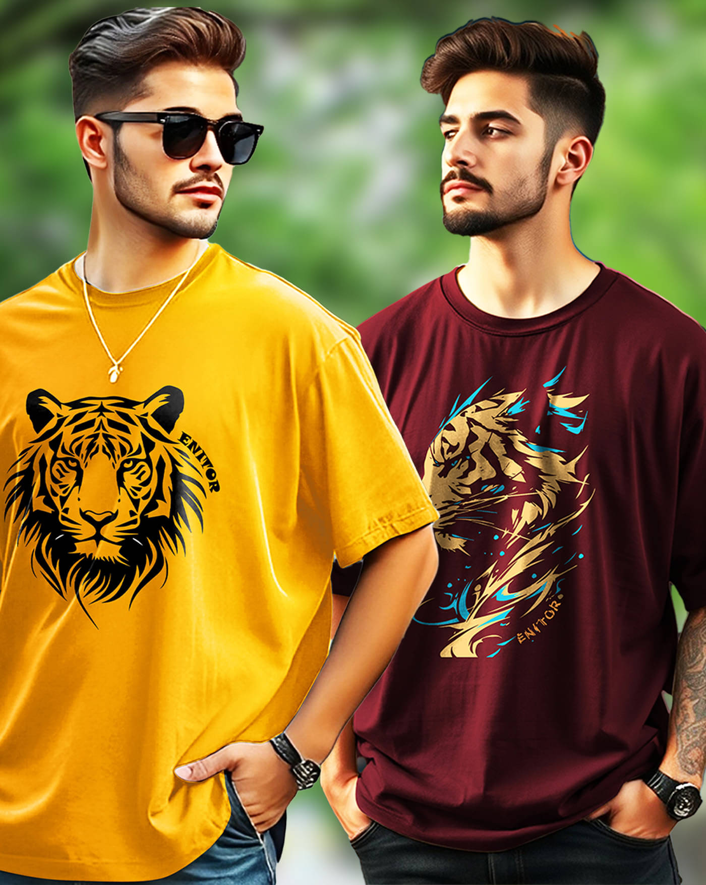     			AOOSH Men Cotton Blend Oversized Fit Printed T-Shirt ( Mustard )