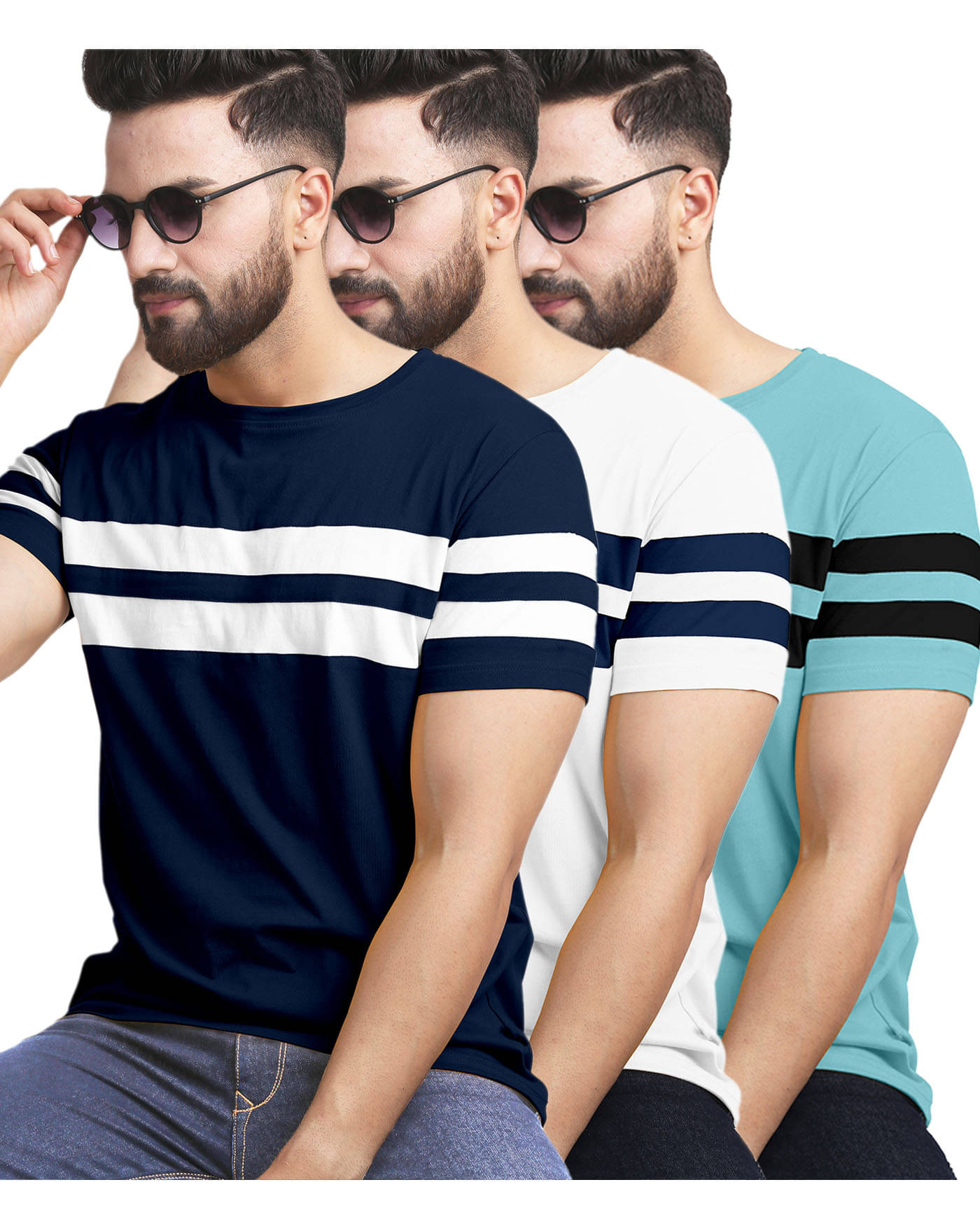 AOOSH Men Cotton Blend Regular Fit Striped T-Shirt ( White ) AOOSH Men Cotton Blend Regular Fit Striped T-Shirt ( White )
