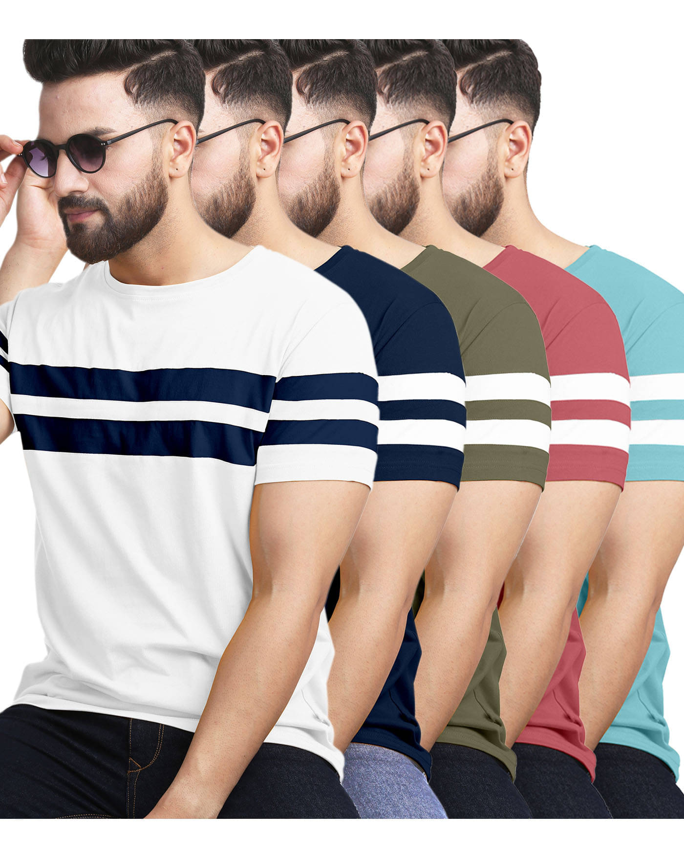 AOOSH Men Cotton Blend Regular Fit Striped T-Shirt ( Navy Blue ) AOOSH Men Cotton Blend Regular Fit Striped T-Shirt ( Navy Blue )