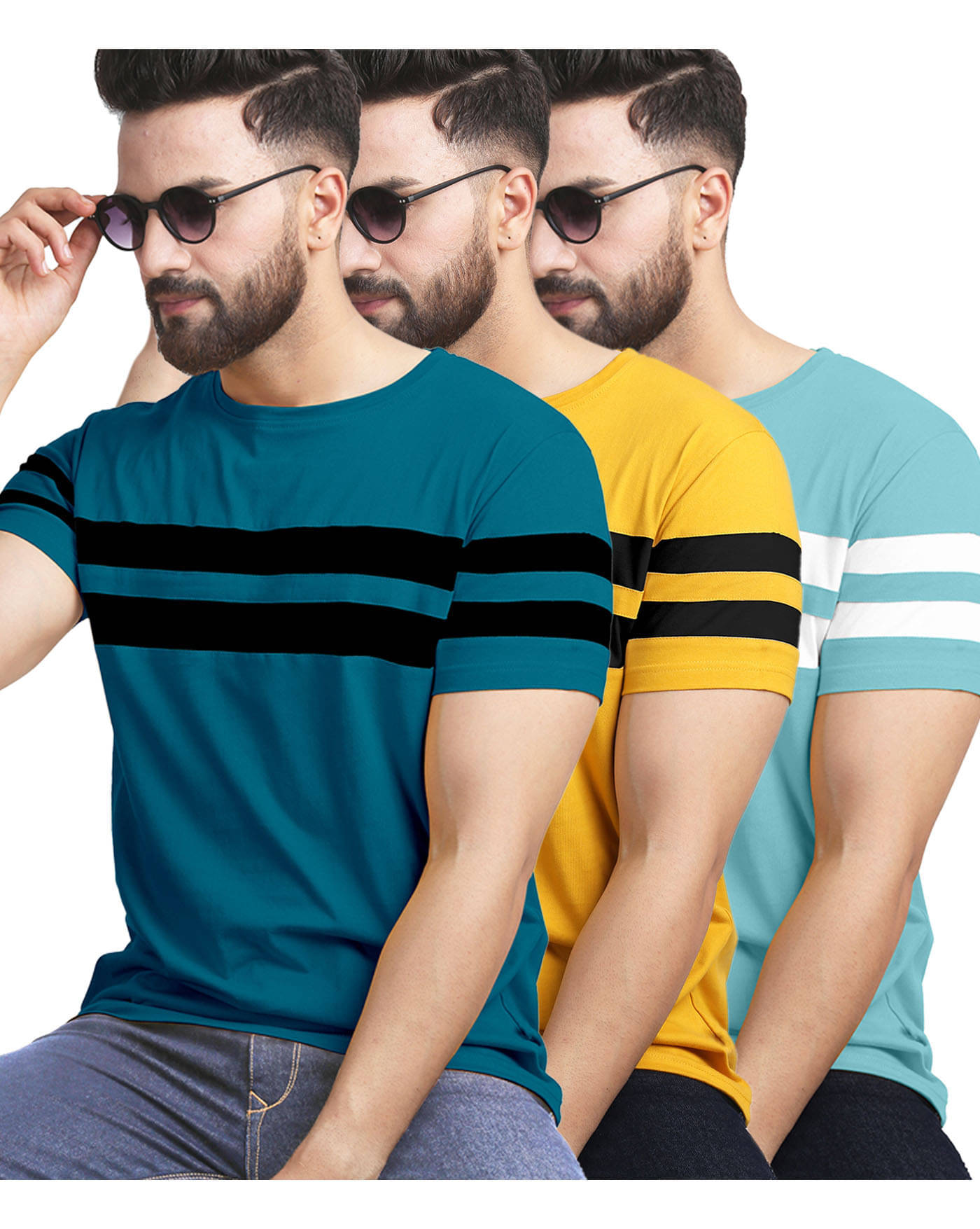     			AOOSH Men Cotton Blend Regular Fit Striped T-Shirt ( Multicolor )