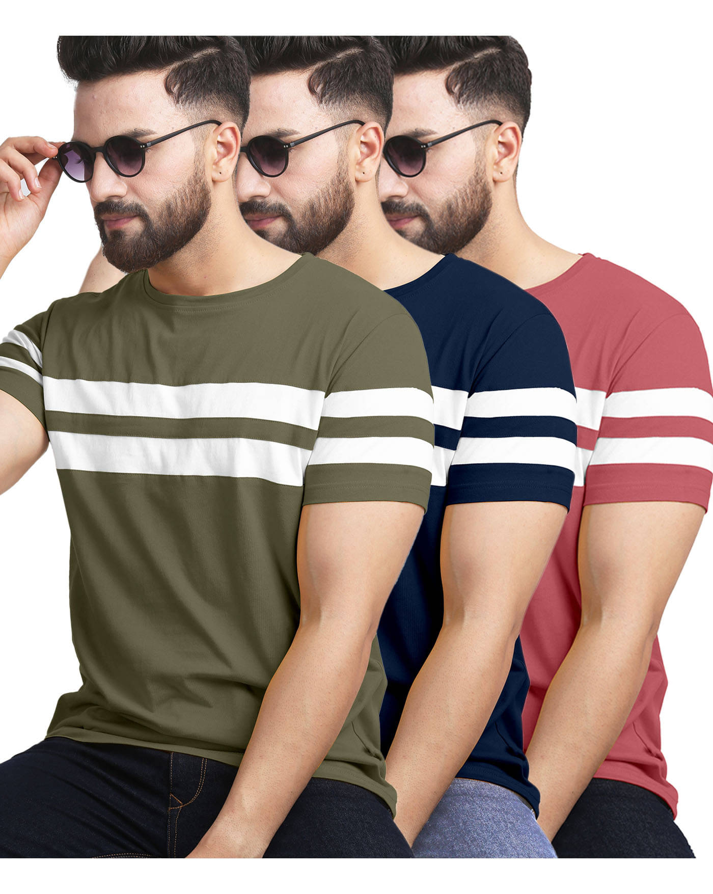 AOOSH Men Cotton Blend Regular Fit Striped T-Shirt ( Navy Blue ) AOOSH Men Cotton Blend Regular Fit Striped T-Shirt ( Navy Blue )
