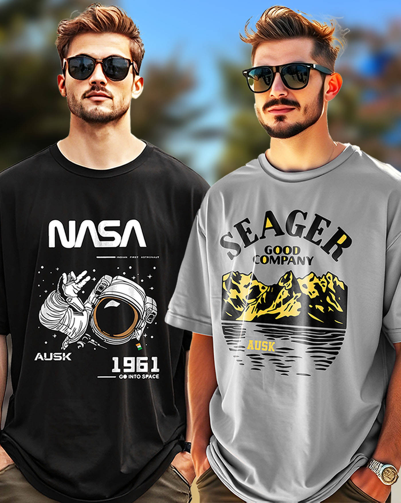     			AOOSH Men Cotton Oversized Fit Printed T-Shirt ( Grey )