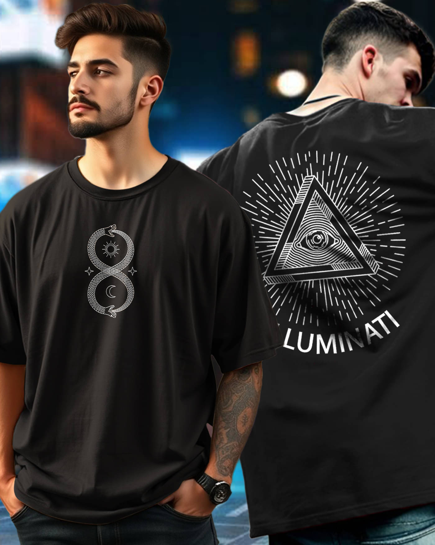     			AOOSH Men Cotton Oversized Fit Printed T-Shirt ( Black )