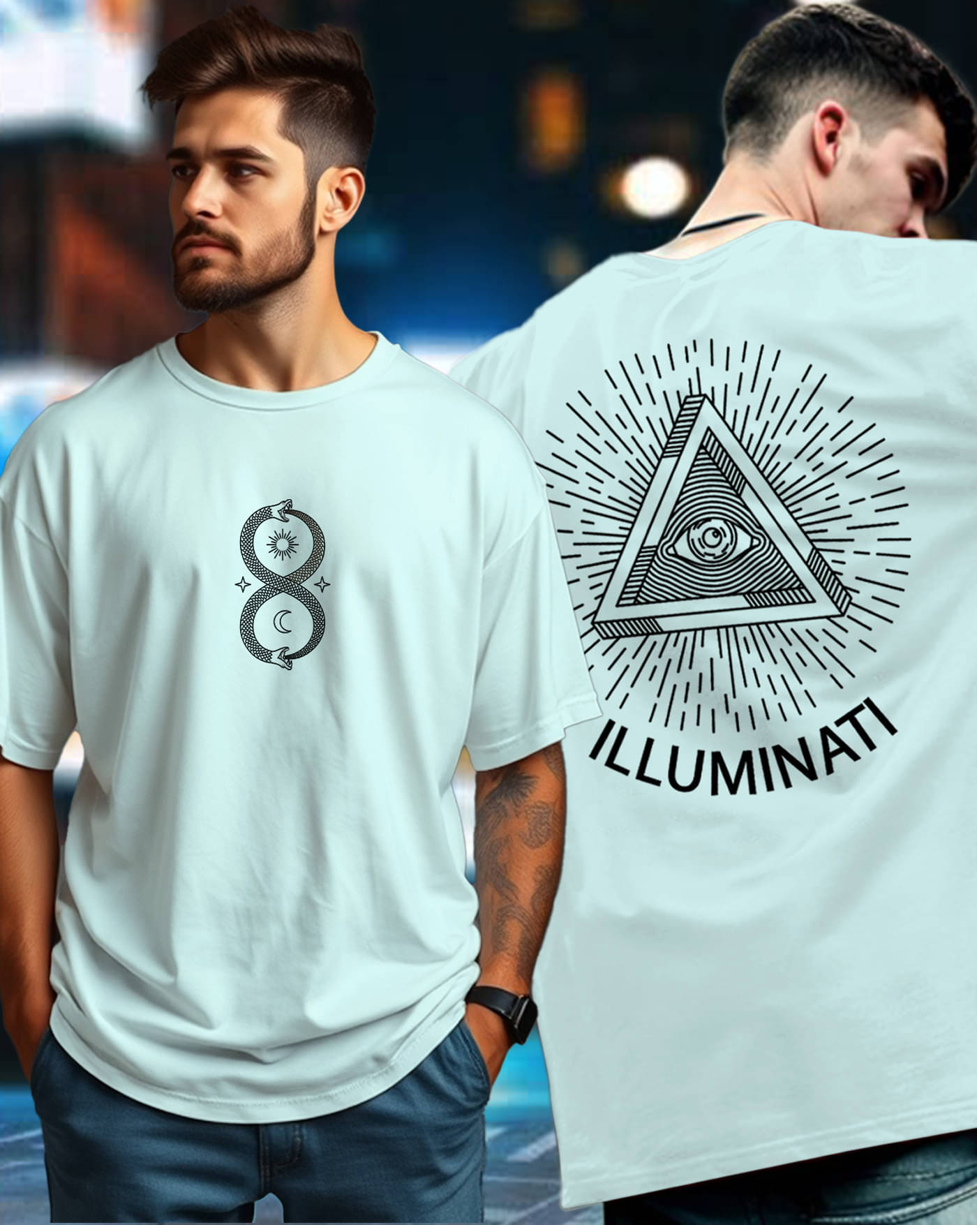 AOOSH Men Cotton Oversized Fit Printed T-Shirt ( Aqua Blue ) AOOSH Men Cotton Oversized Fit Printed T-Shirt ( Aqua Blue )