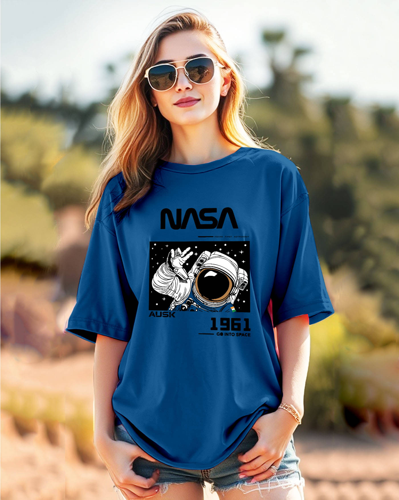 AUSK Women Cotton Blend Printed Oversized Round Neck T-Shirt ( Teal ) AUSK Women Cotton Blend Printed Oversized Round Neck T-Shirt ( Teal )