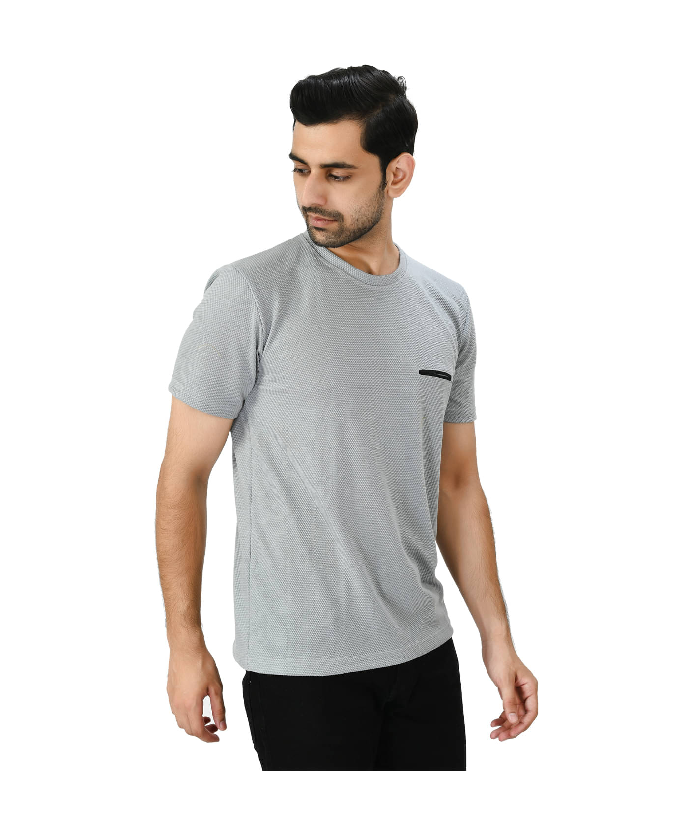     			IndiWeaves Men Polyester Regular Fit Solid T-Shirt ( Grey )