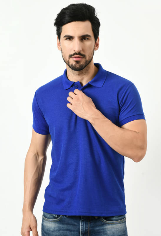     			IndiWeaves Men Polyester Regular Fit Solid T-Shirt ( Blue )