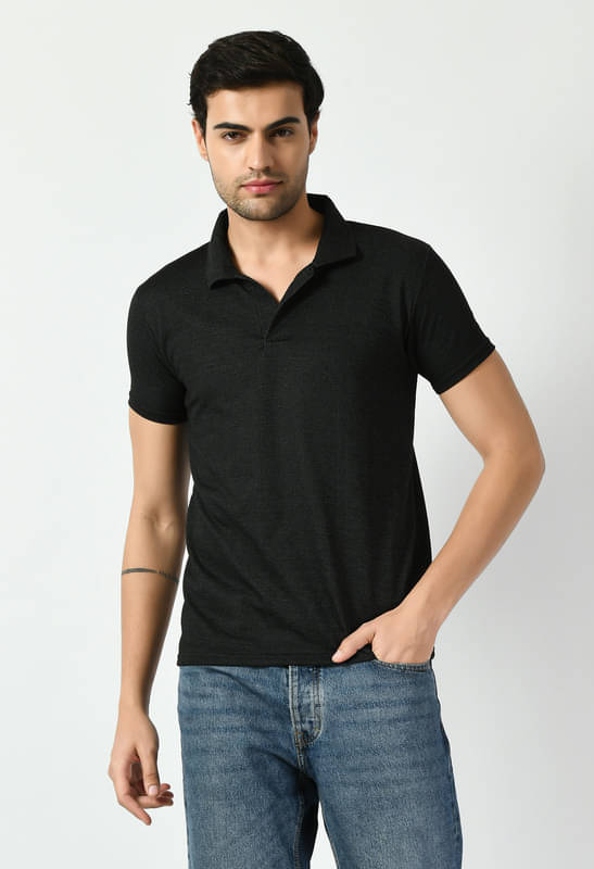 IndiWeaves Men Polyester Regular Fit Solid T-Shirt ( Black ) IndiWeaves Men Polyester Regular Fit Solid T-Shirt ( Black )