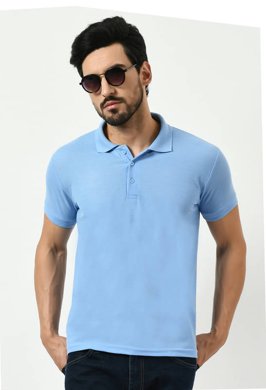     			IndiWeaves Men Polyester Regular Fit Solid T-Shirt ( Light Blue )