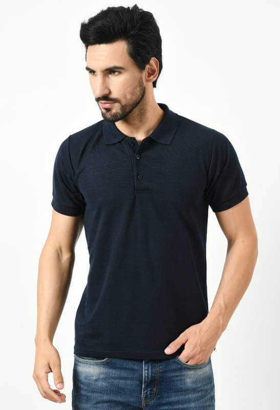     			IndiWeaves Men Polyester Regular Fit Solid T-Shirt ( Navy )