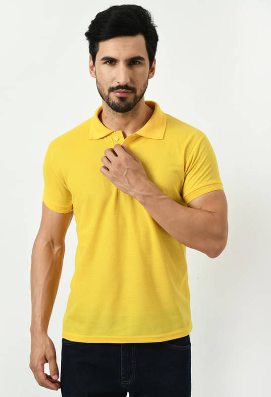     			IndiWeaves Men Polyester Regular Fit Solid T-Shirt ( Yellow )