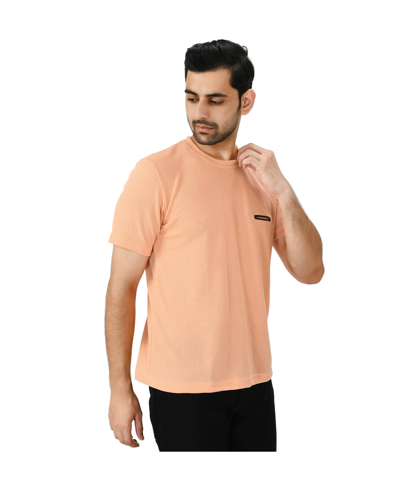     			IndiWeaves Men Polyester Regular Fit Solid T-Shirt ( Pink )