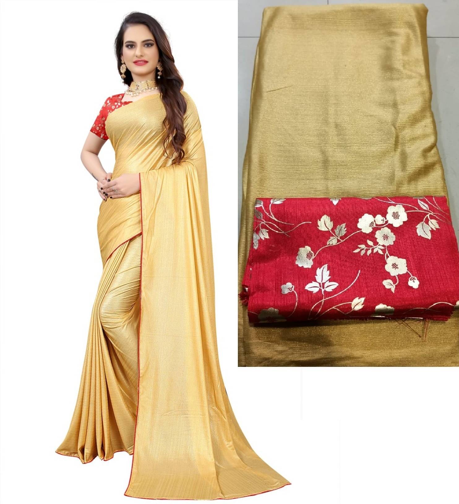 Maayro Lycra Woven Saree With Unstitched Blouse Piece ( Beige ) Maayro Lycra Woven Saree With Unstitched Blouse Piece ( Beige )