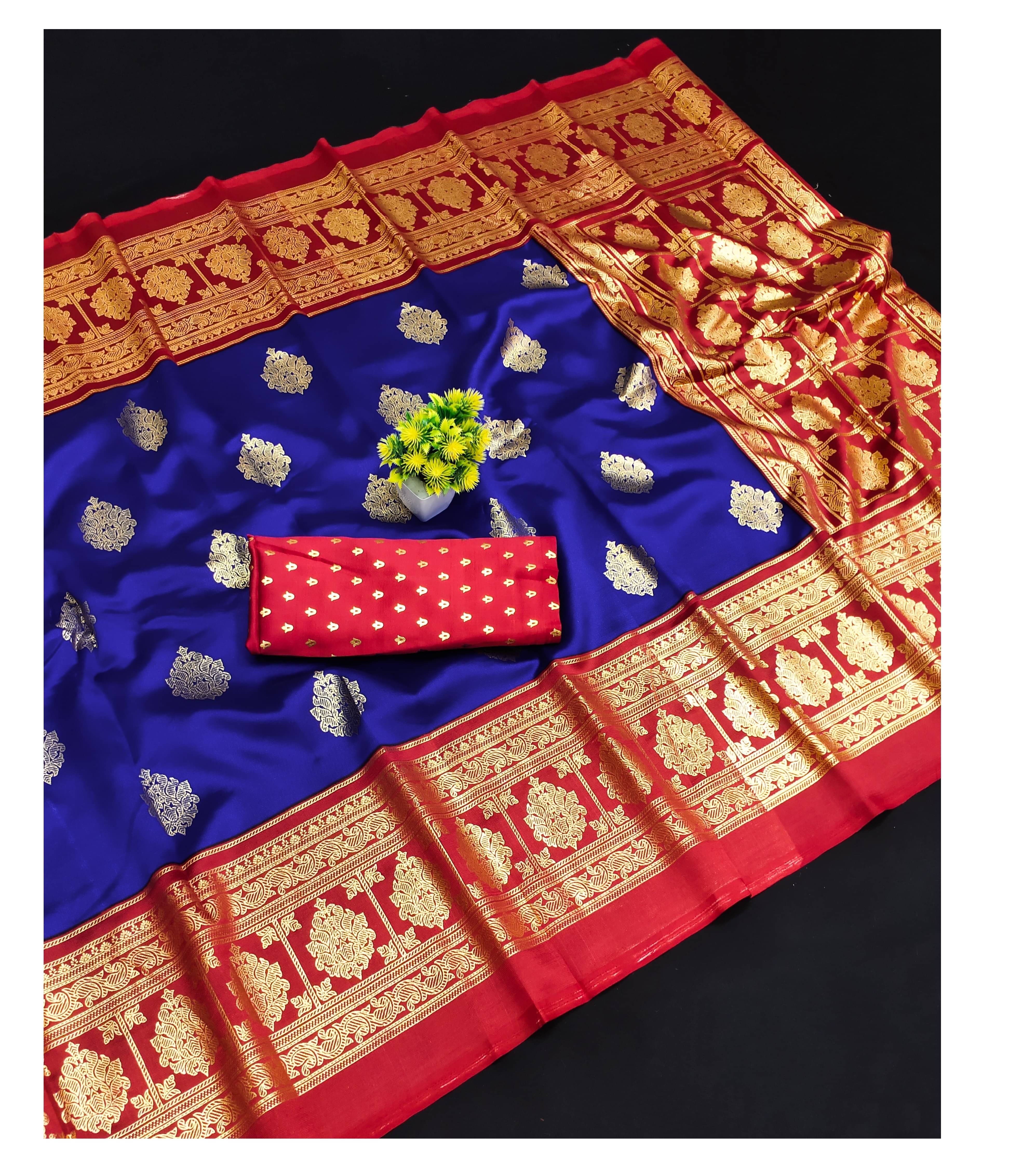     			Maayro Mysore Silk Self Design Saree With Unstitched Blouse Piece ( Light Blue )