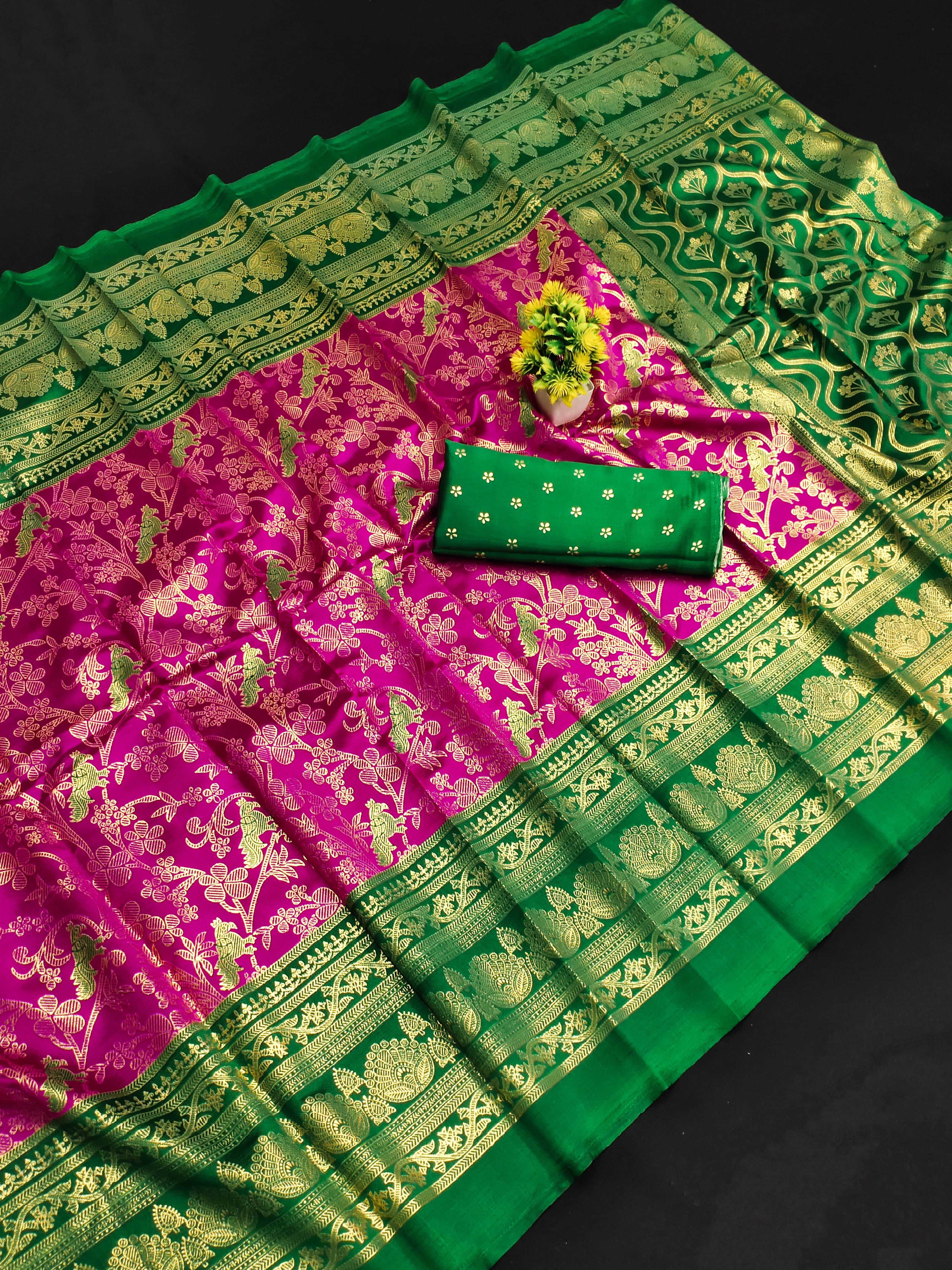 Maayro Mysore Silk Self Design Saree With Unstitched Blouse Piece ( Magenta ) Maayro Mysore Silk Self Design Saree With Unstitched Blouse Piece ( Magenta )