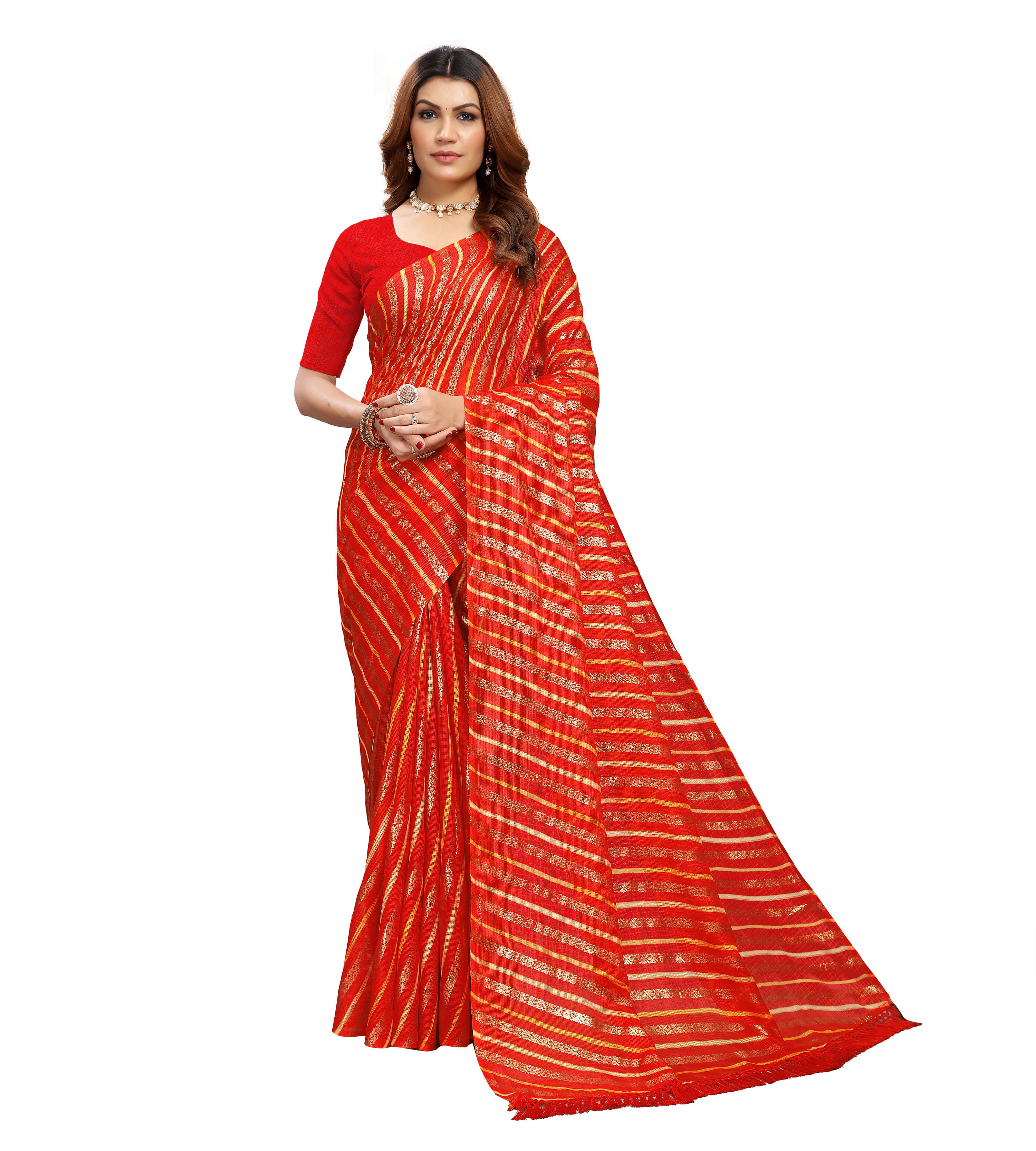 Maayro Net Embellished Saree With Unstitched Blouse Piece ( Red ) Maayro Net Embellished Saree With Unstitched Blouse Piece ( Red )