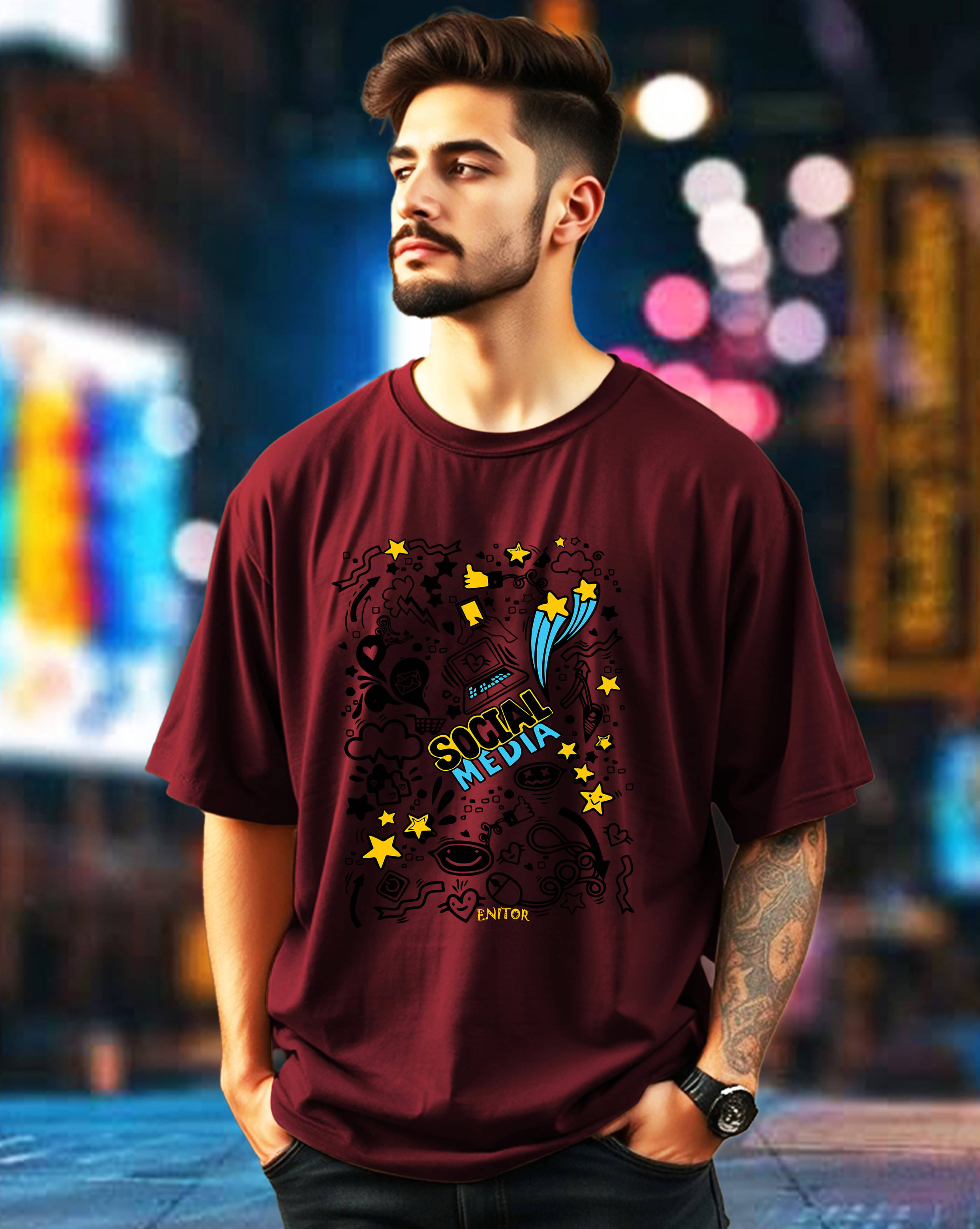 AOOSH Men Cotton Blend Oversized Fit Printed T-Shirt ( Maroon ) AOOSH Men Cotton Blend Oversized Fit Printed T-Shirt ( Maroon )