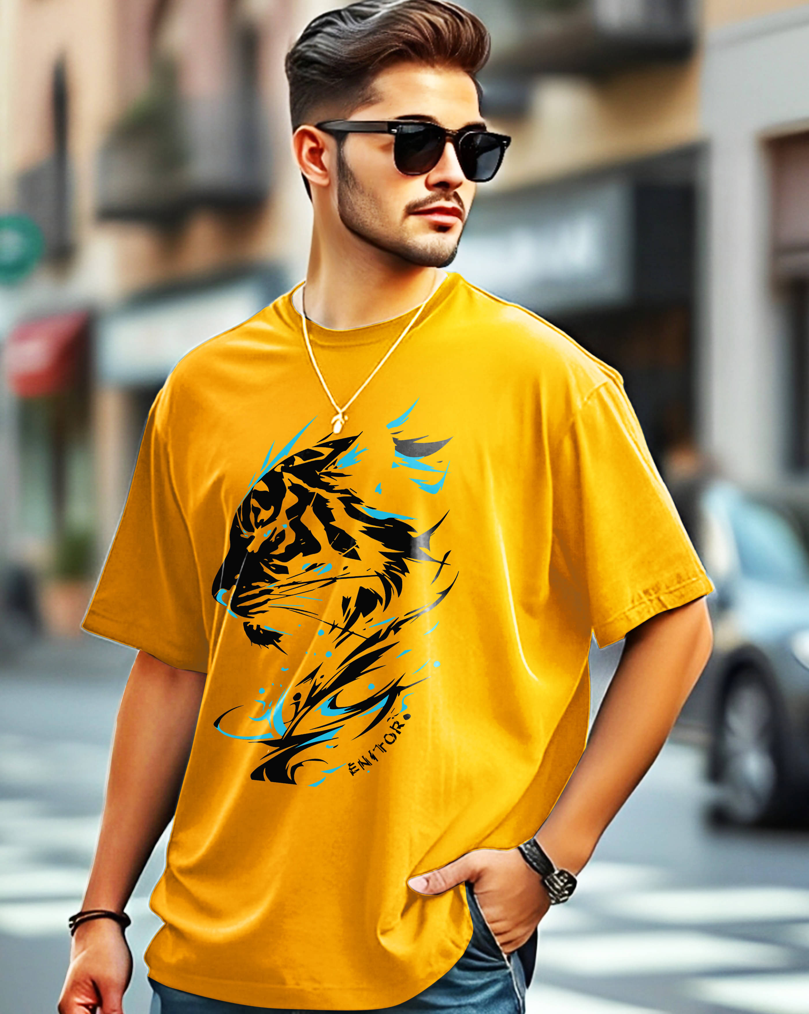 AOOSH Men Cotton Blend Oversized Fit Printed T-Shirt ( Mustard ) AOOSH Men Cotton Blend Oversized Fit Printed T-Shirt ( Mustard )