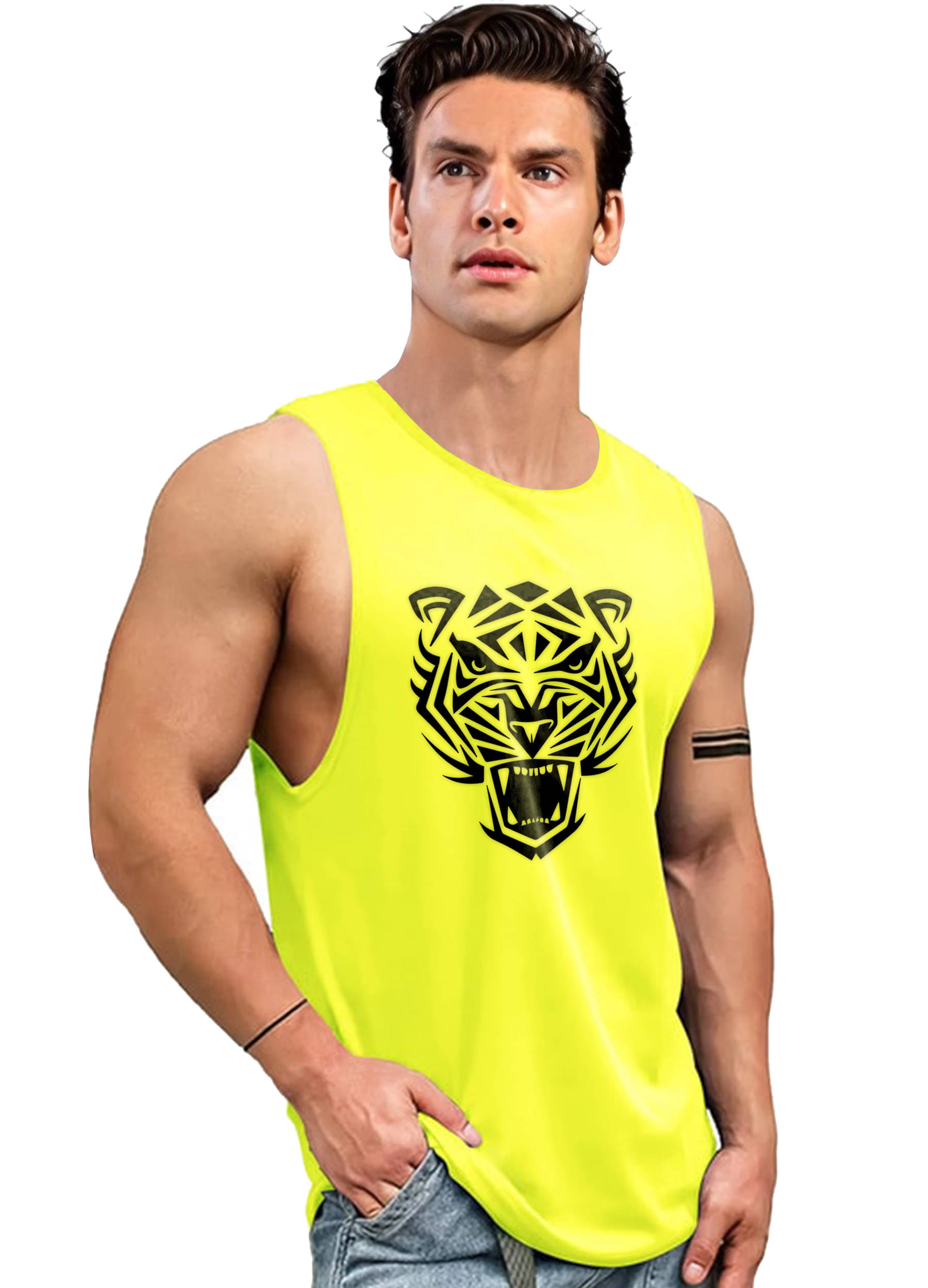     			AOOSH Pack of 1 Polyester Gym Vest For Men ( Yellow )