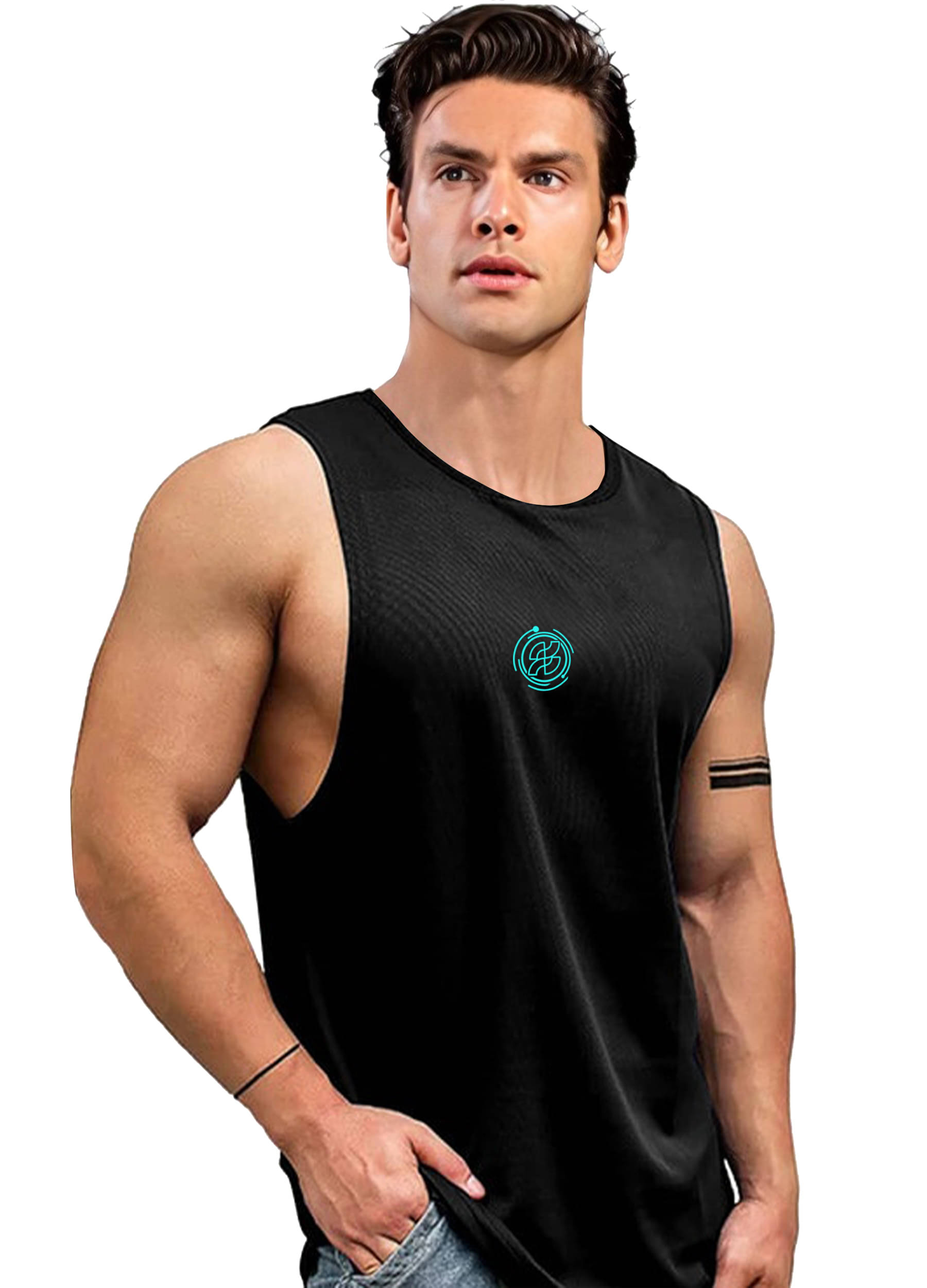     			AOOSH Pack of 1 Polyester Gym Vest For Men ( Black )