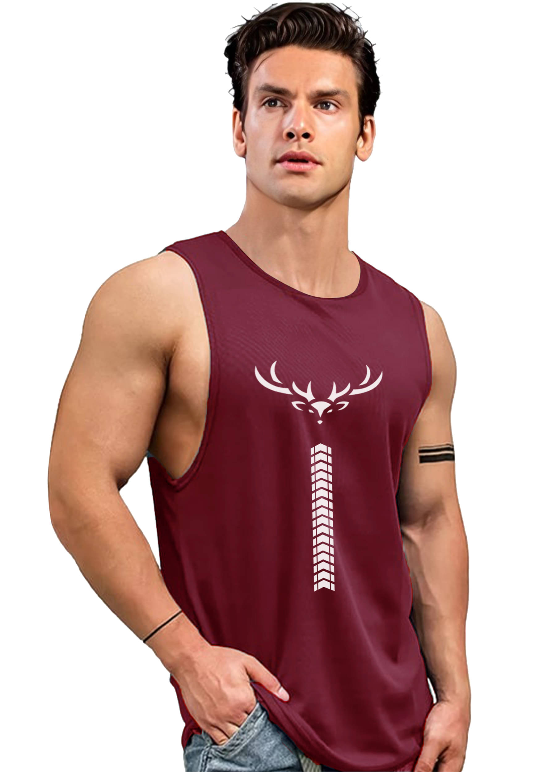 AOOSH Pack of 1 Polyester Gym Vest For Men ( Maroon ) AOOSH Pack of 1 Polyester Gym Vest For Men ( Maroon )