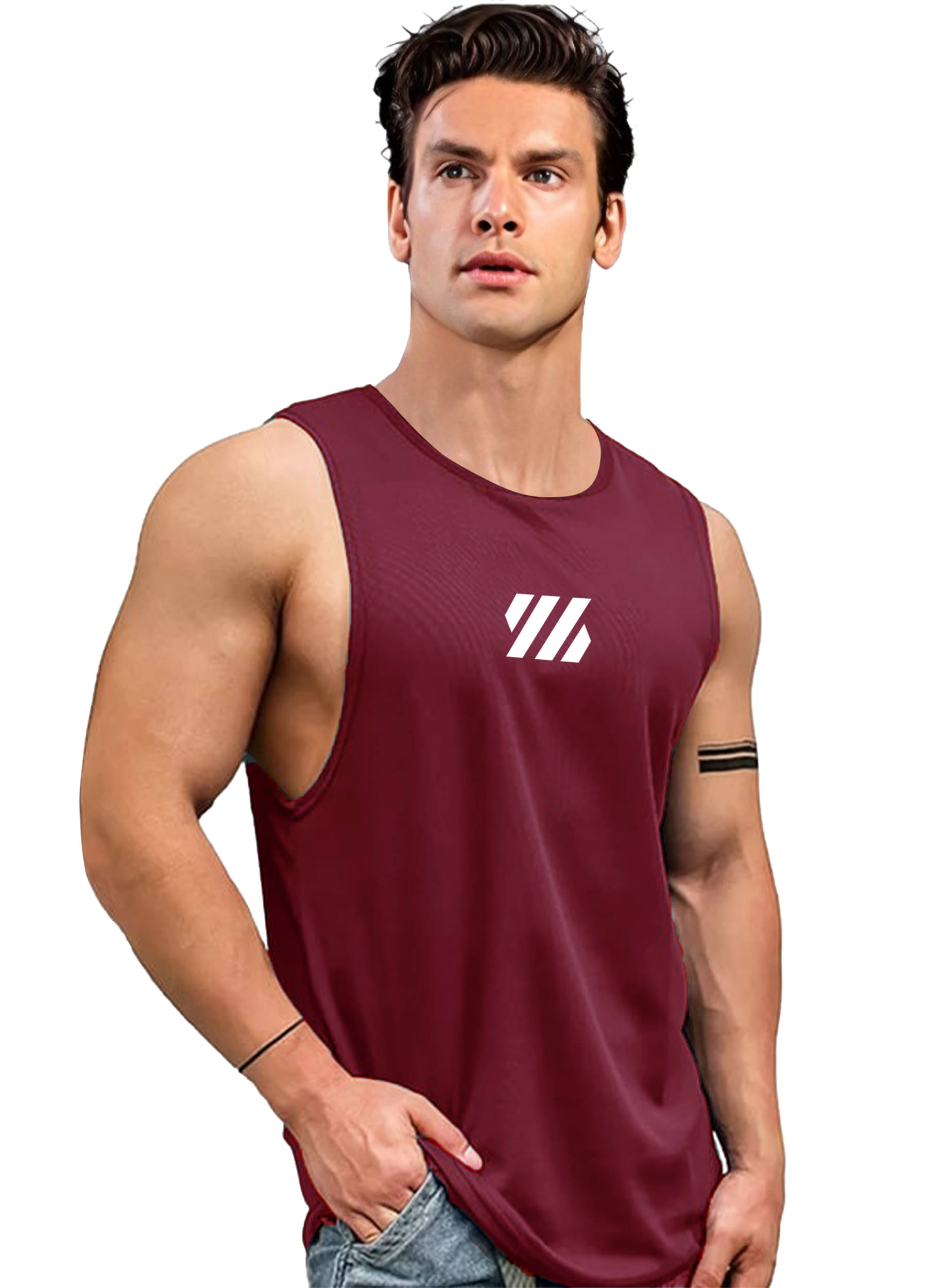 AOOSH Pack of 1 Polyester Gym Vest For Men ( Maroon ) AOOSH Pack of 1 Polyester Gym Vest For Men ( Maroon )