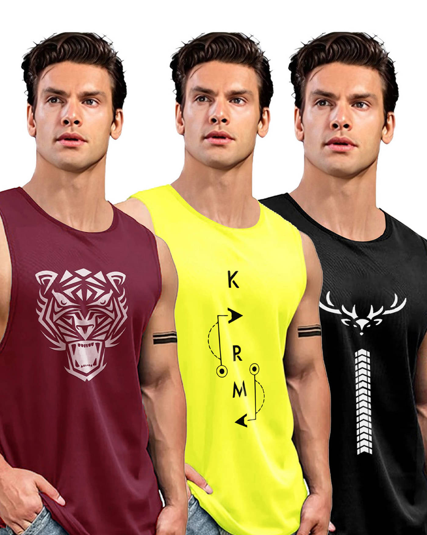     			AOOSH Pack of 3 Polyester Gym Vest For Men ( Black )
