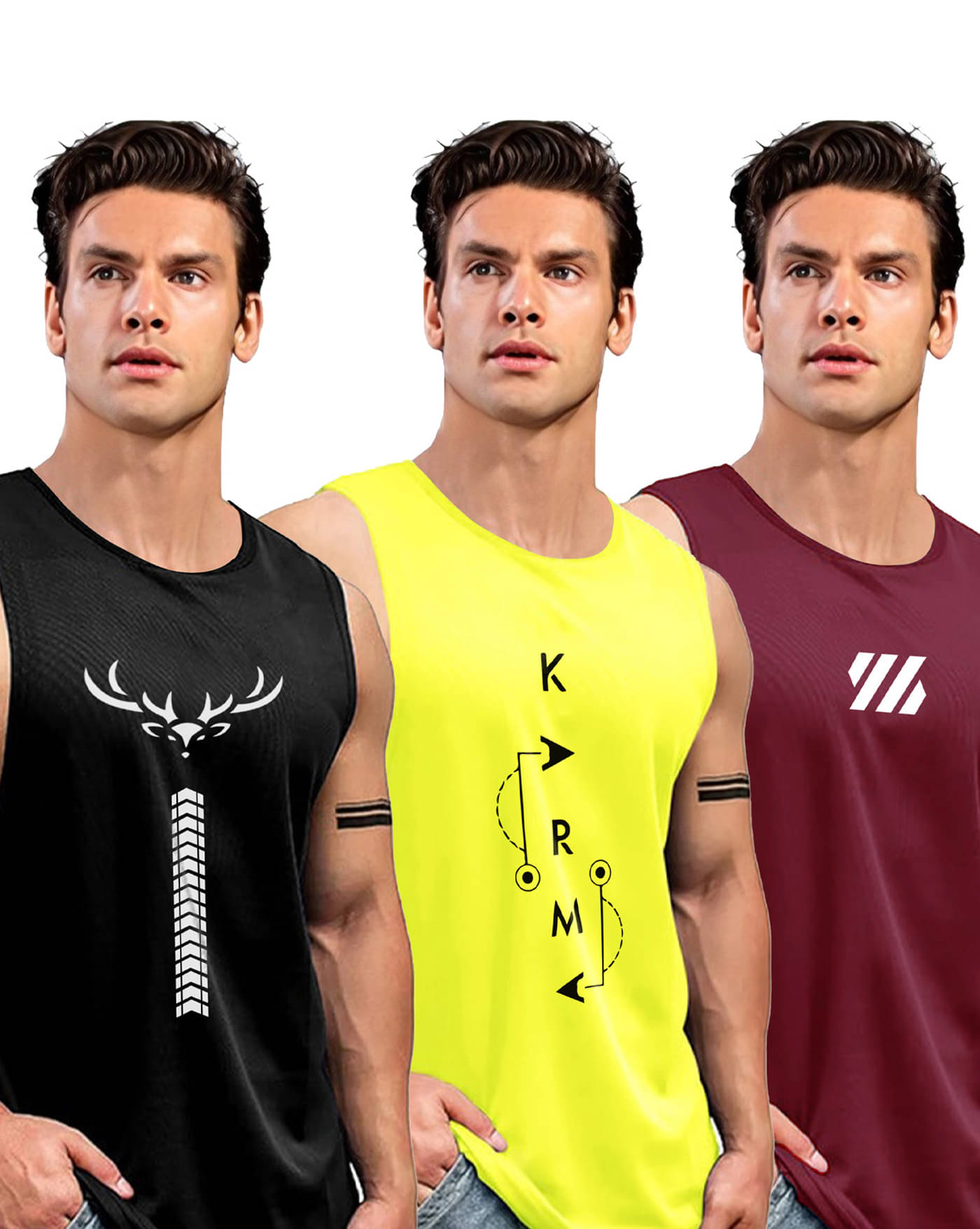     			AOOSH Pack of 3 Polyester Gym Vest For Men ( Yellow )