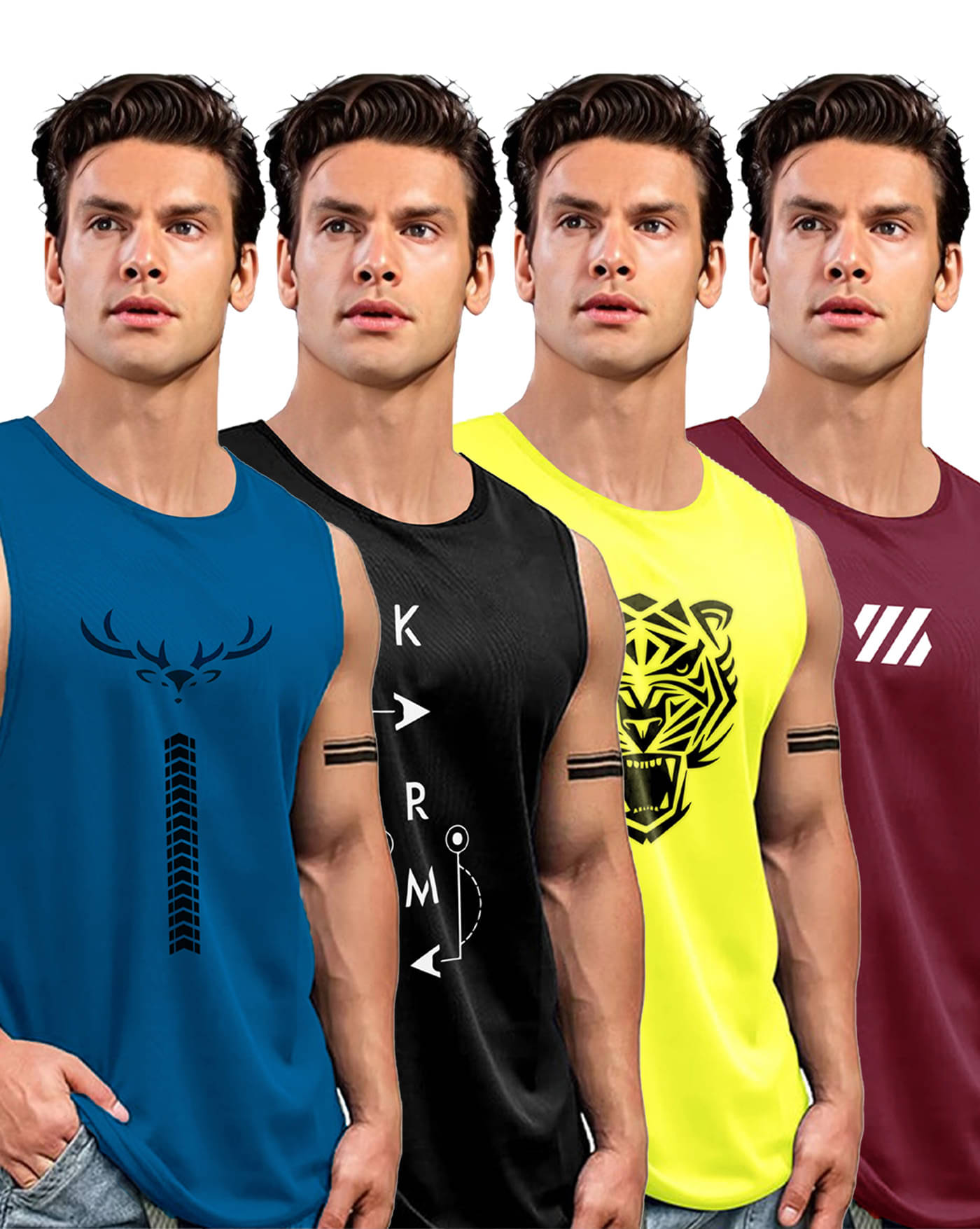 AOOSH Pack of 4 Polyester Gym Vest For Men ( Yellow ) AOOSH Pack of 4 Polyester Gym Vest For Men ( Yellow )